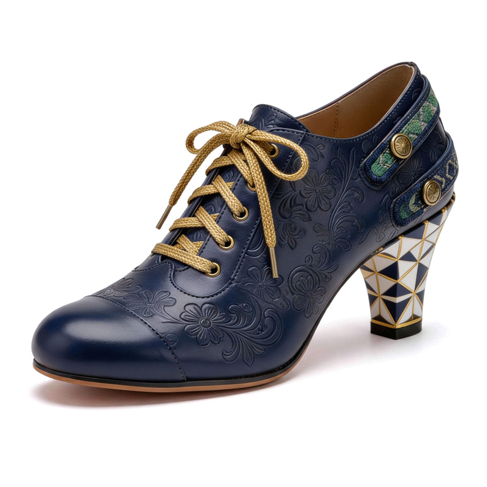Floral Embossed Lace-Up Heels (Pre-order)
