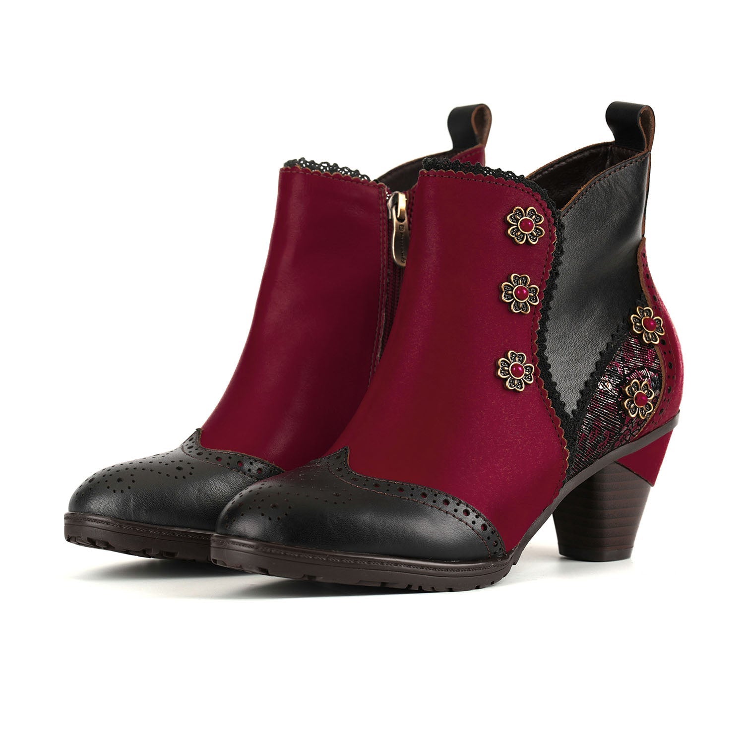 Botas nobres de tornozelo bordadas rosa (pré-encomenda)