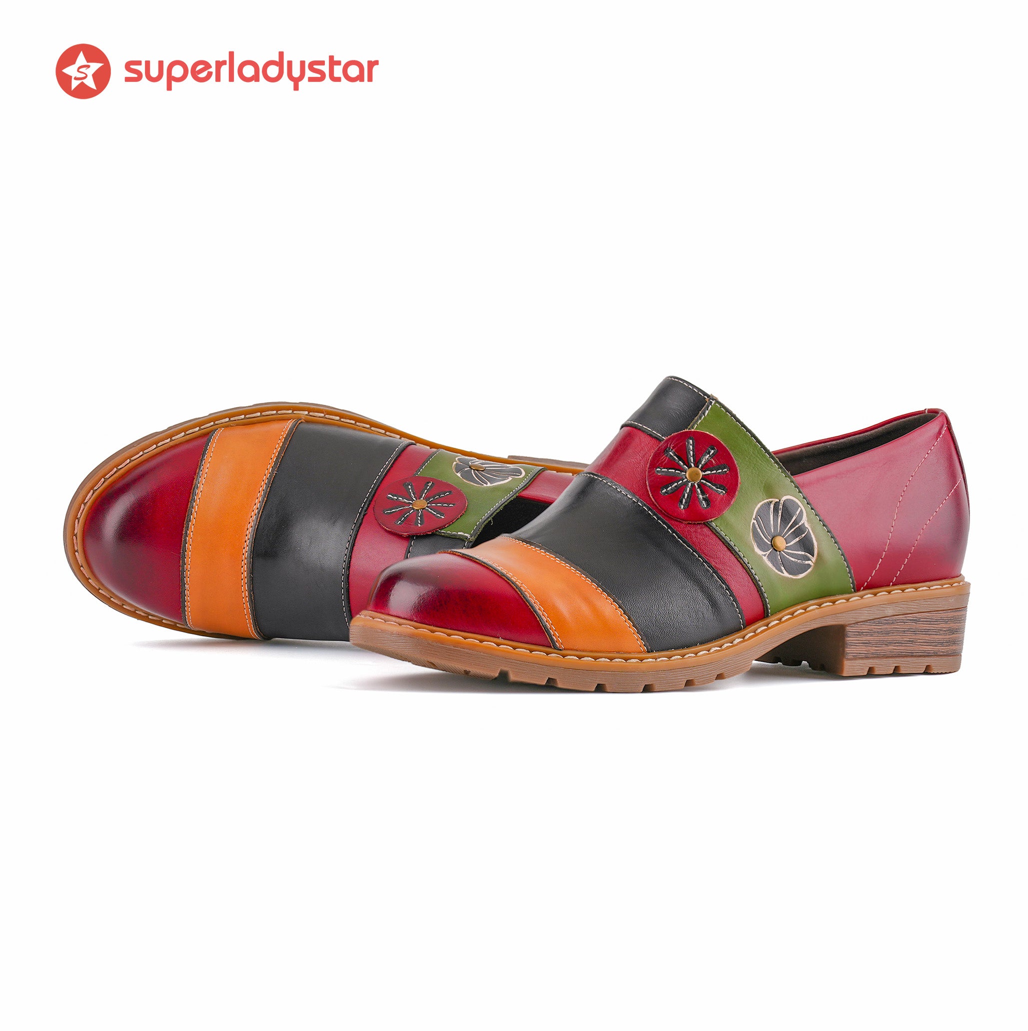 Floral Color-Block Loafers Flats