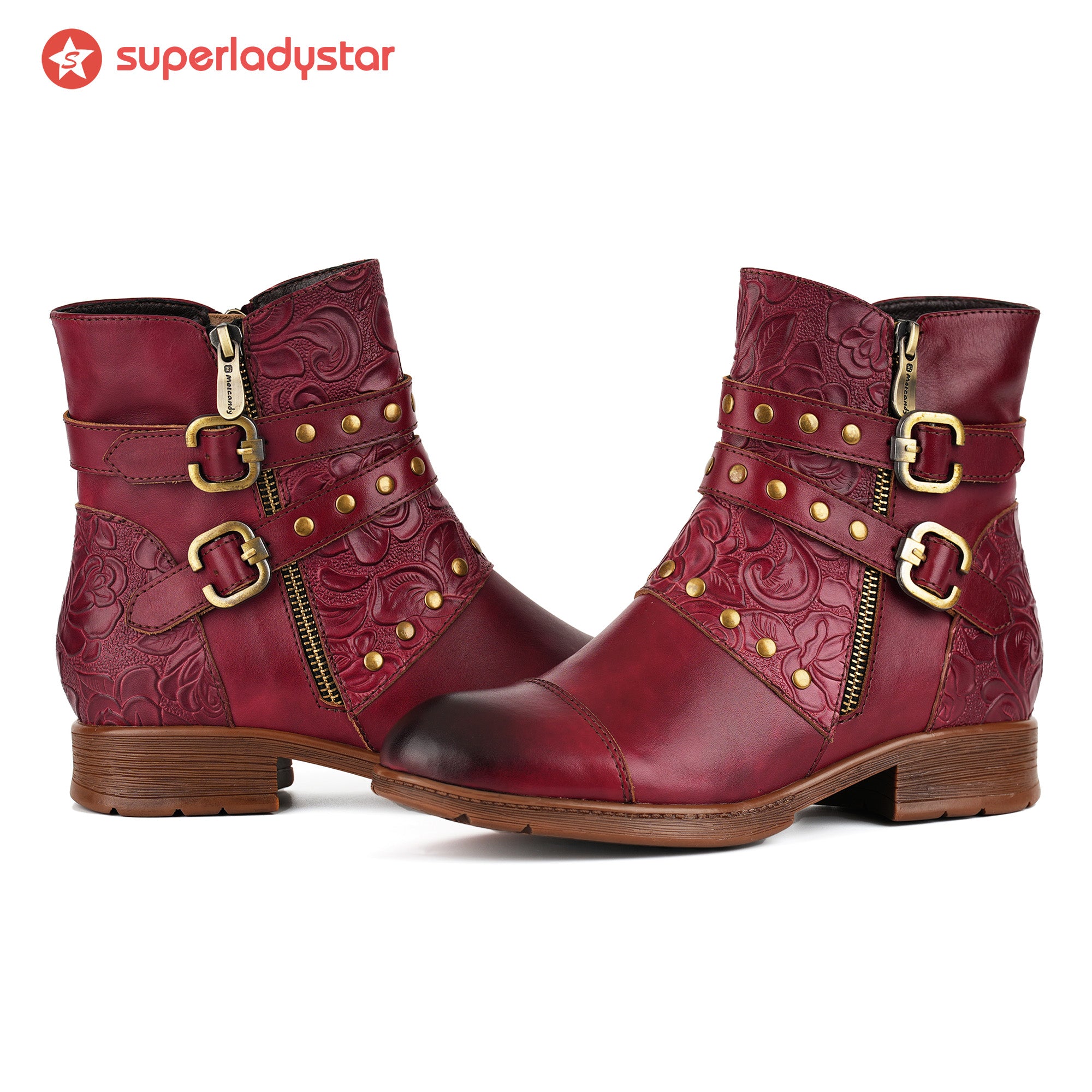 Botas de tornozelo de fivela de fivela em relevo