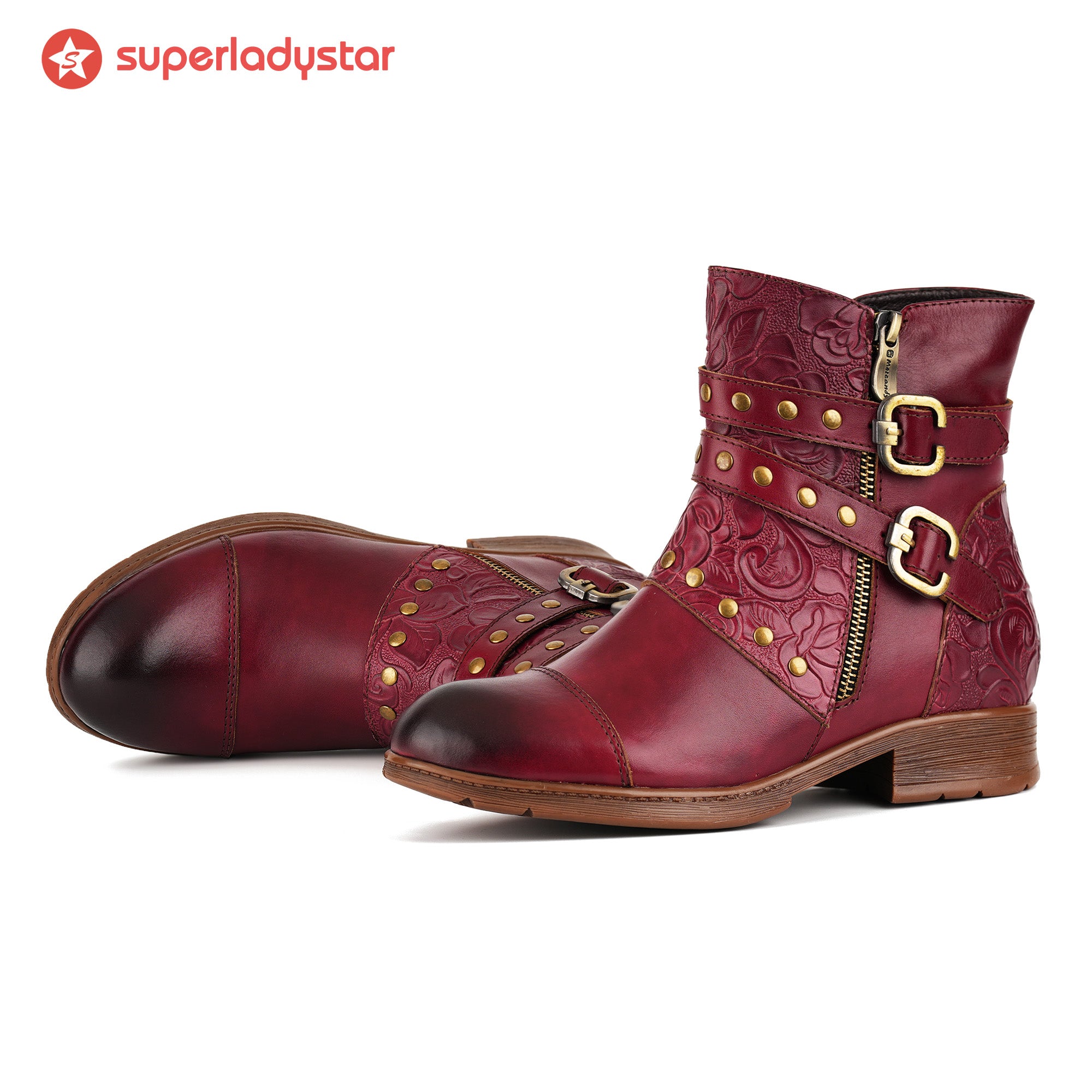 Botas de tornozelo de fivela de fivela em relevo
