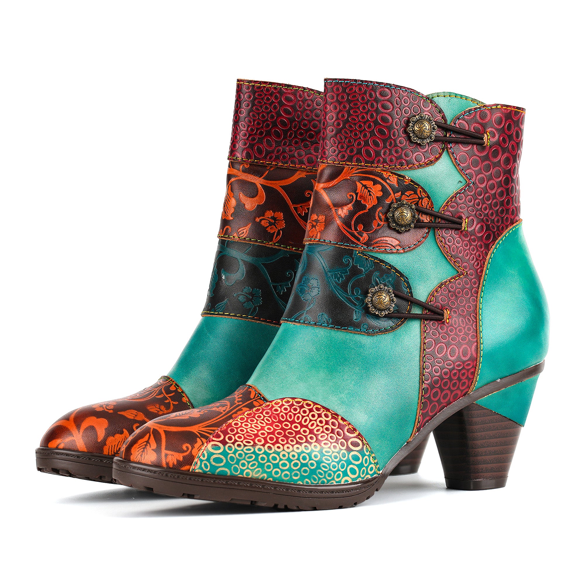 Patchwork Toggle Strap Ankle Boots