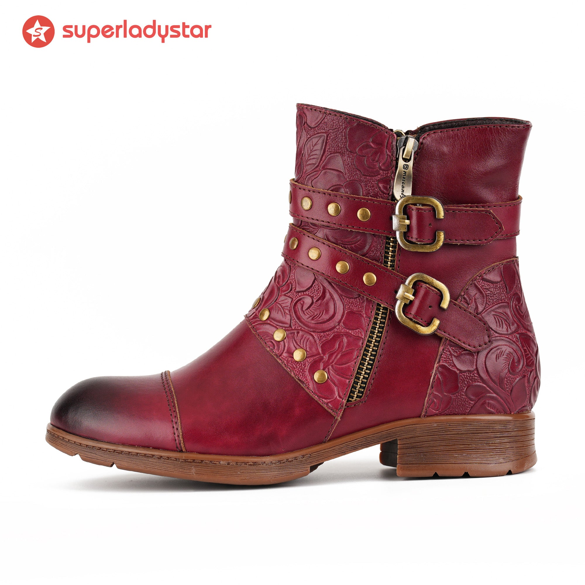 Botas de tornozelo de fivela de fivela em relevo