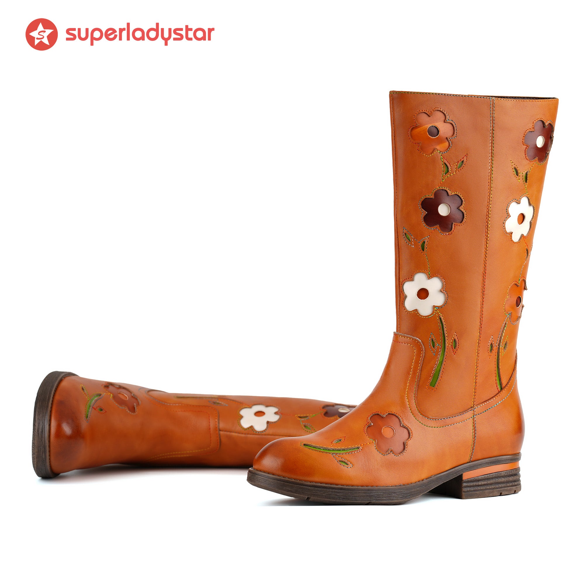 Botas de couro floral retrô