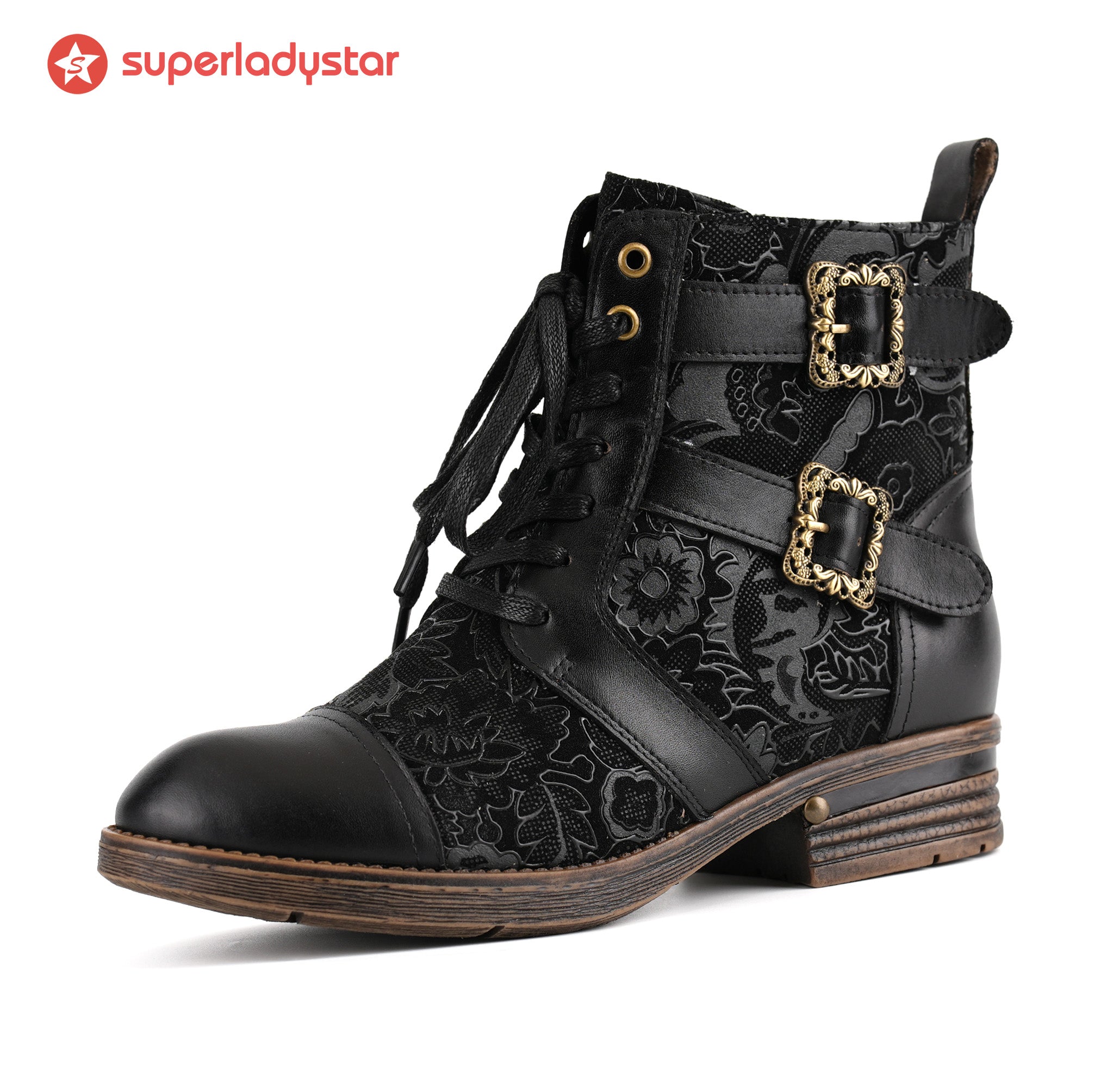 Timeless Grace Floral Lace-Up Flat Ankle Boots
