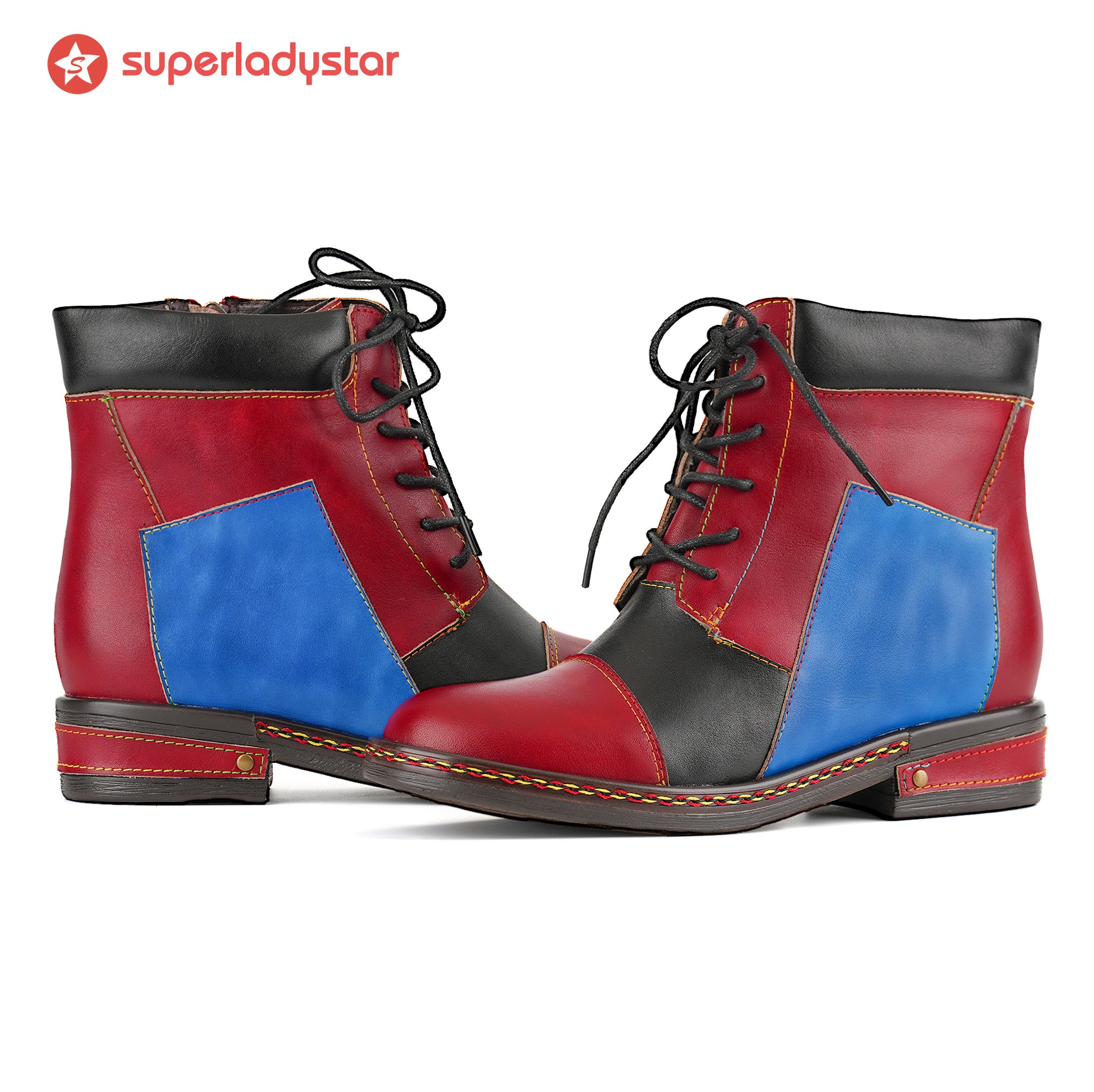 Bottes à lacets rétro color block