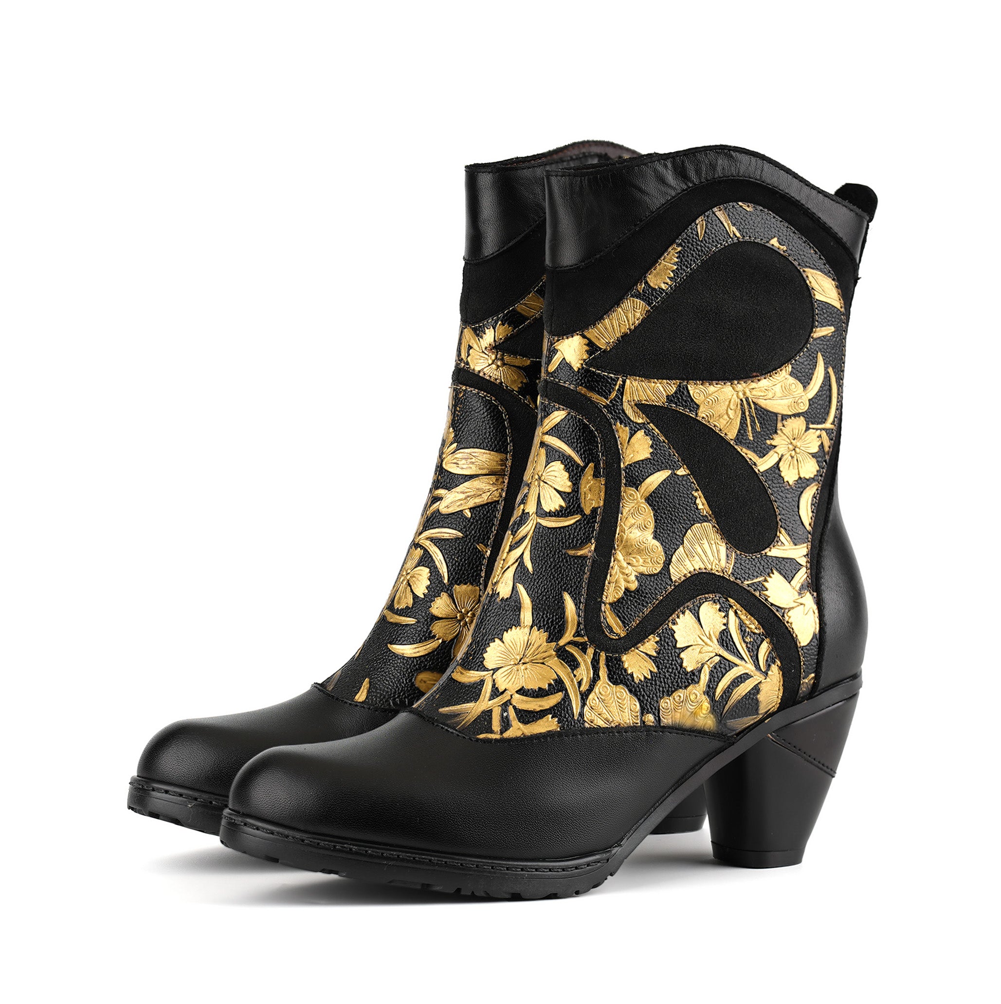 Retro Painted Genuine Leather Dragonfly Ankle Boots