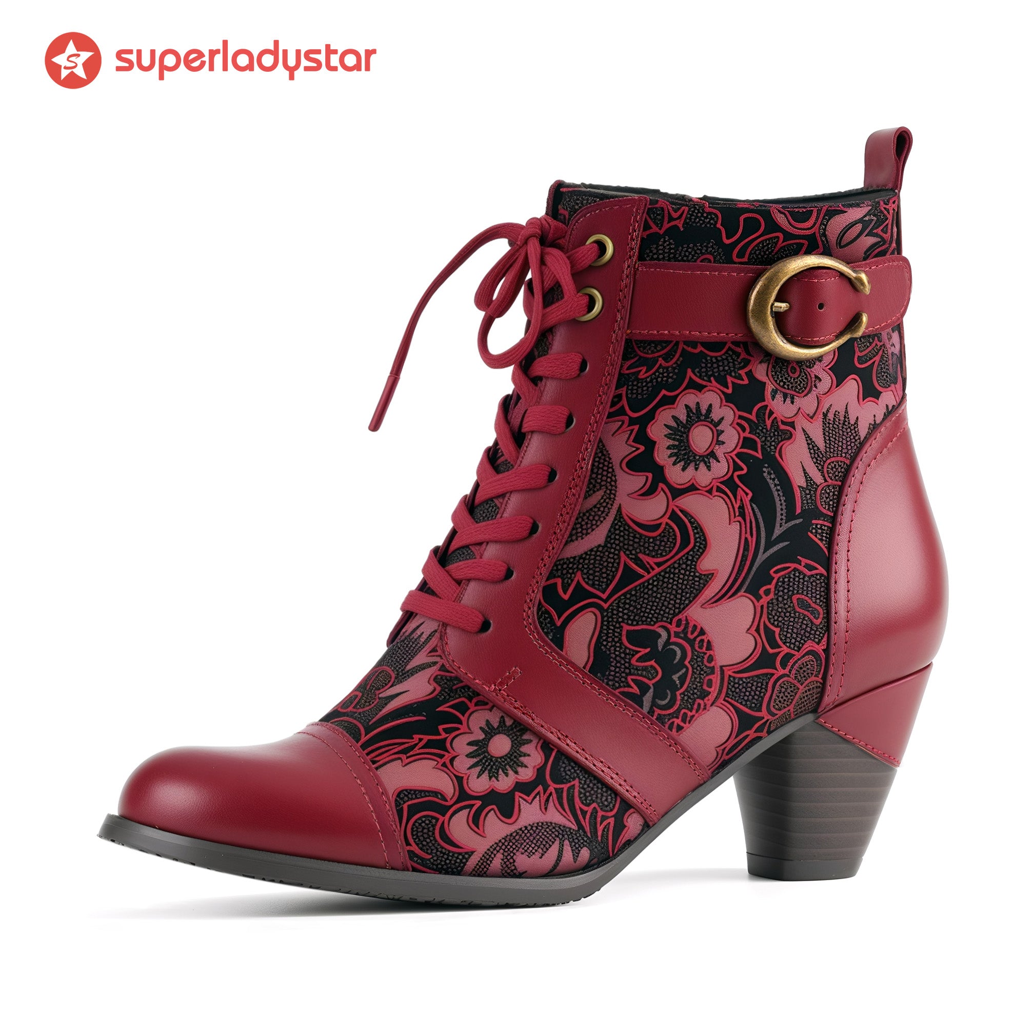 Timeless Grace Floral Lace-Up Ankle Boots