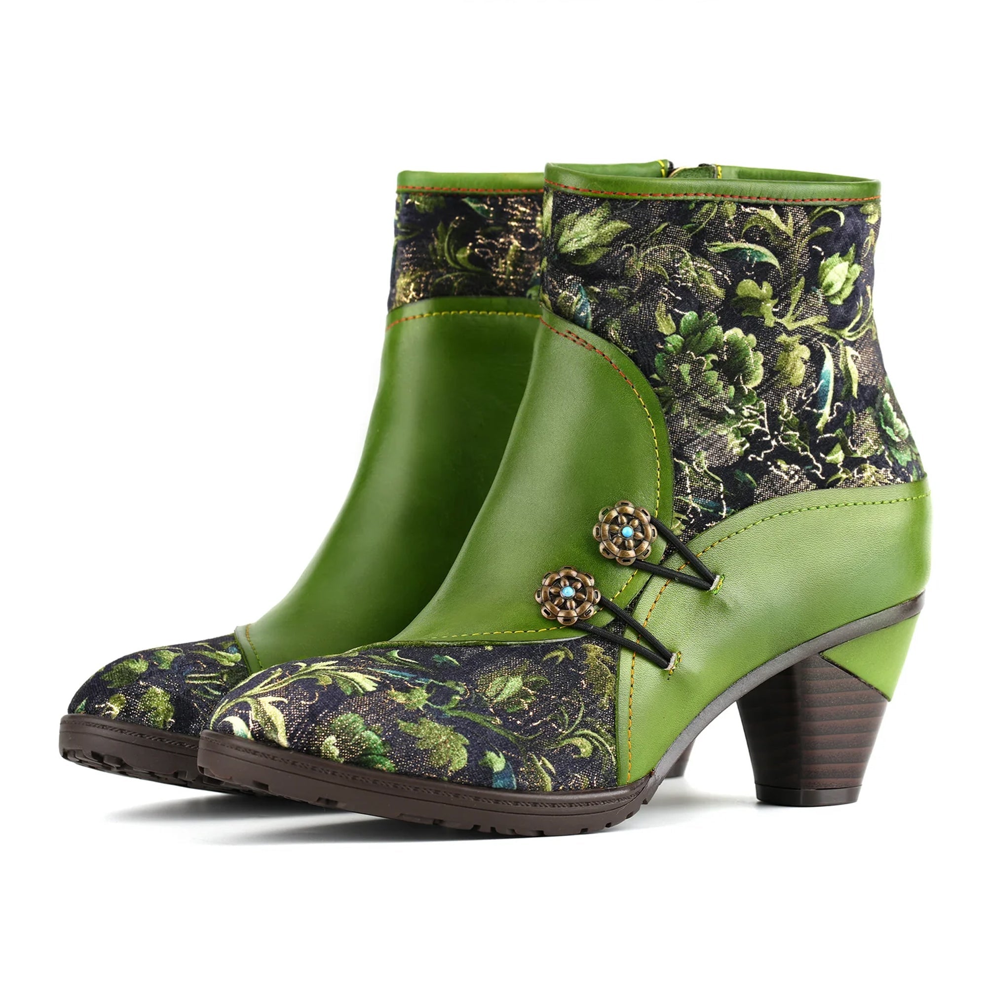 Botines de floración de cuero hechas a mano