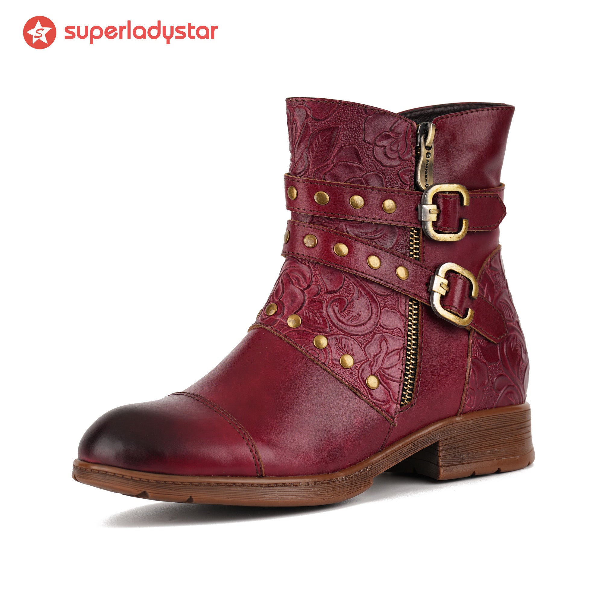 Botas de tornozelo de fivela de fivela em relevo