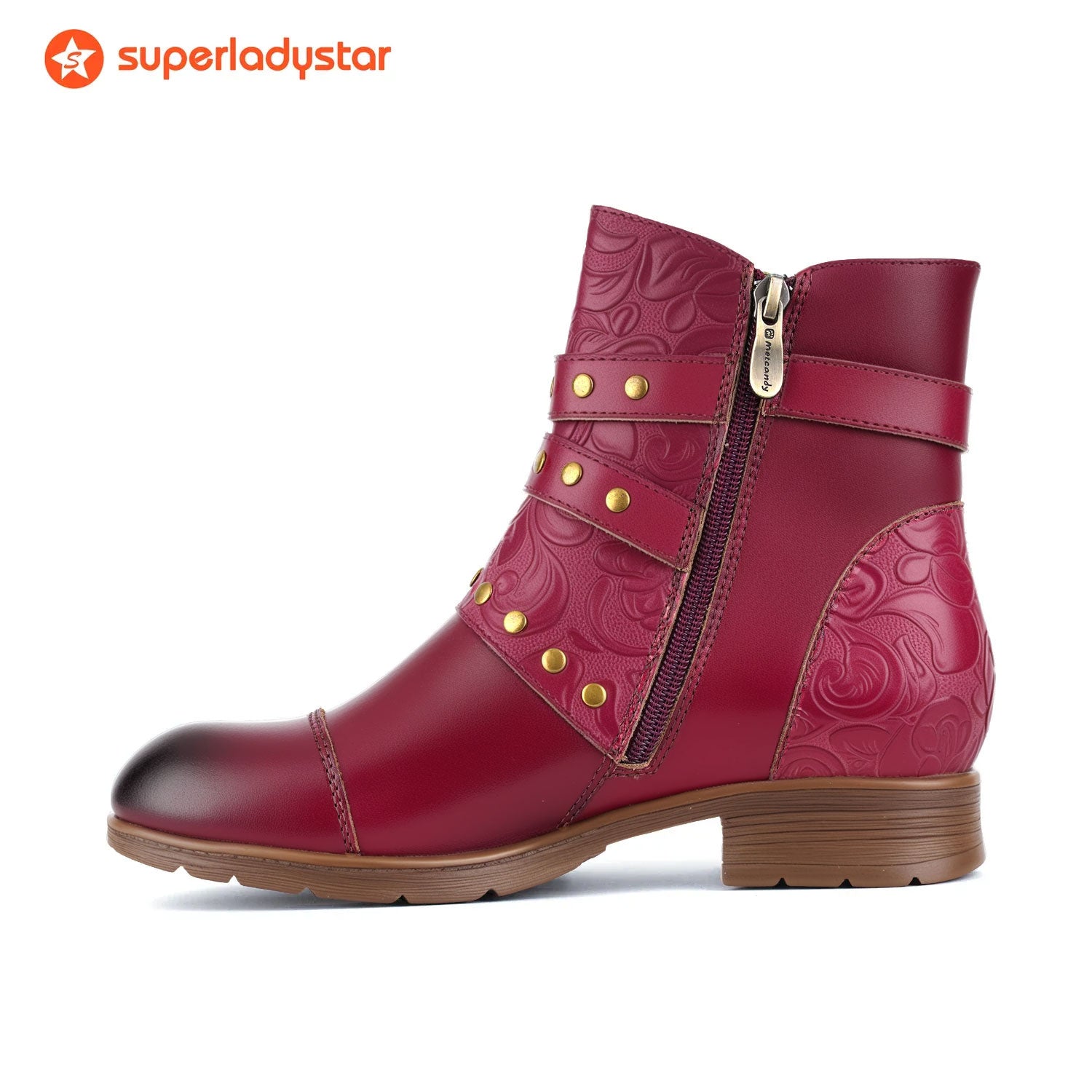 Embossed Buckle Strap Ankle Boots