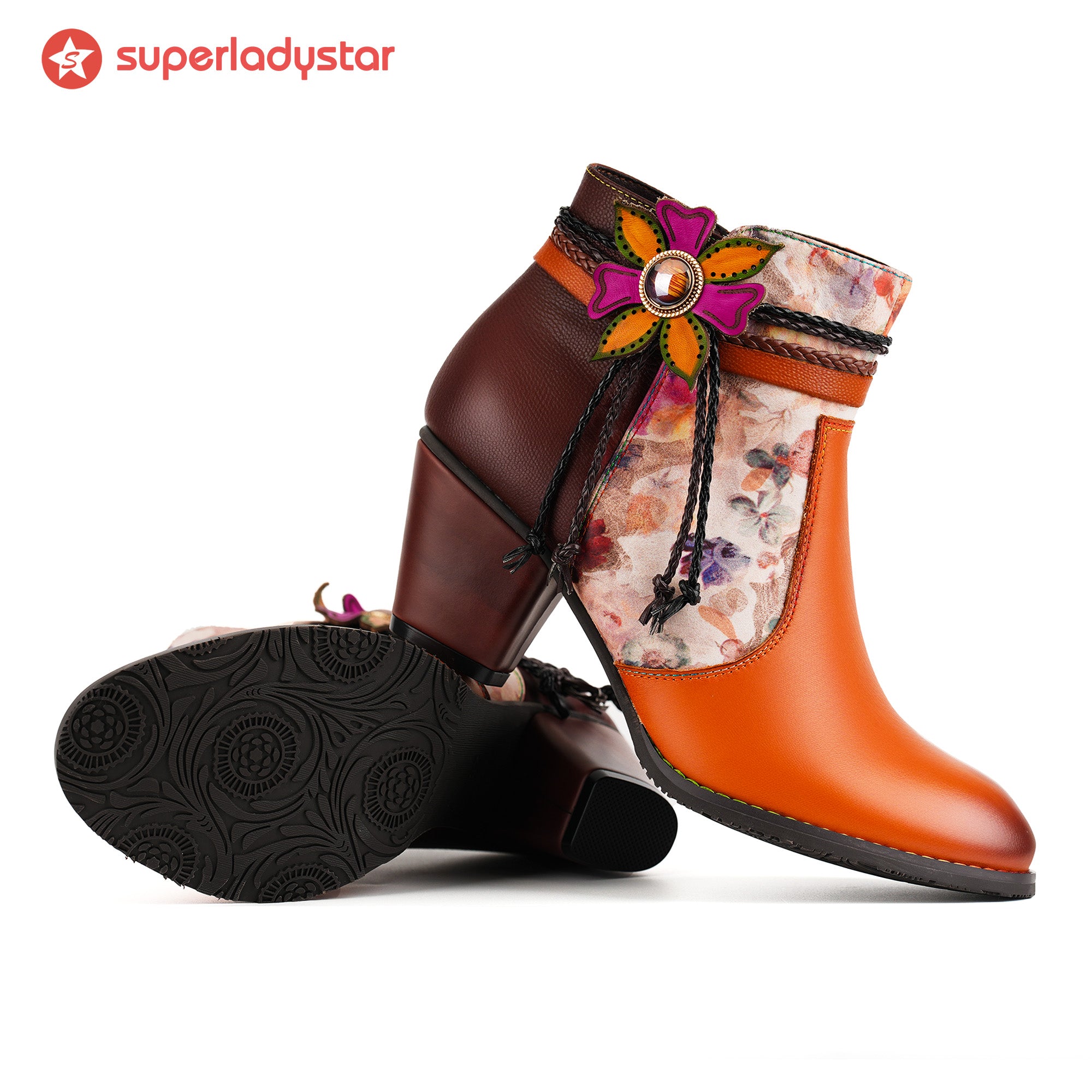Bottes de cheville à charme floral fait à la main