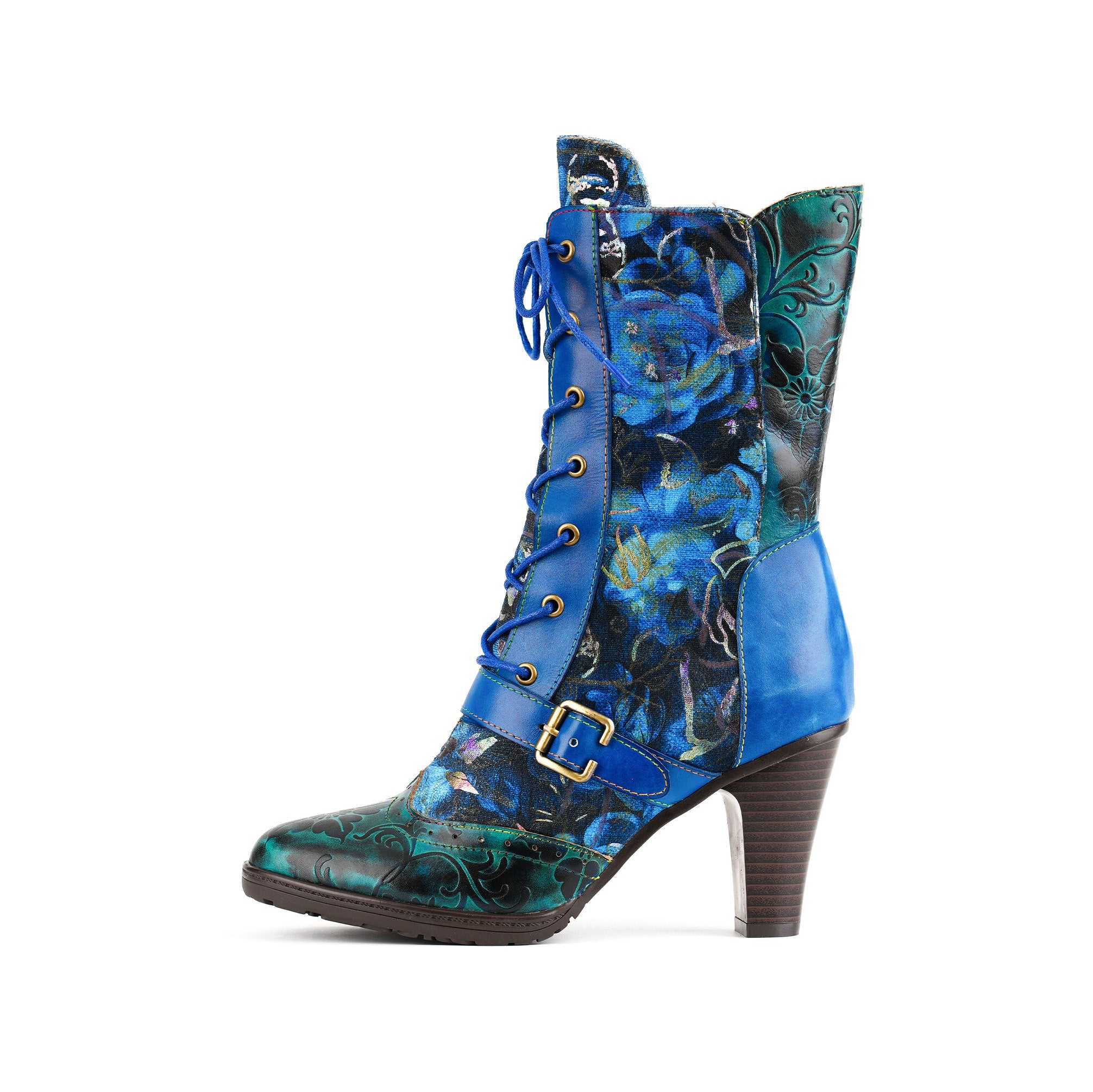 Stivali allacciati a fioritura di mezzanotte