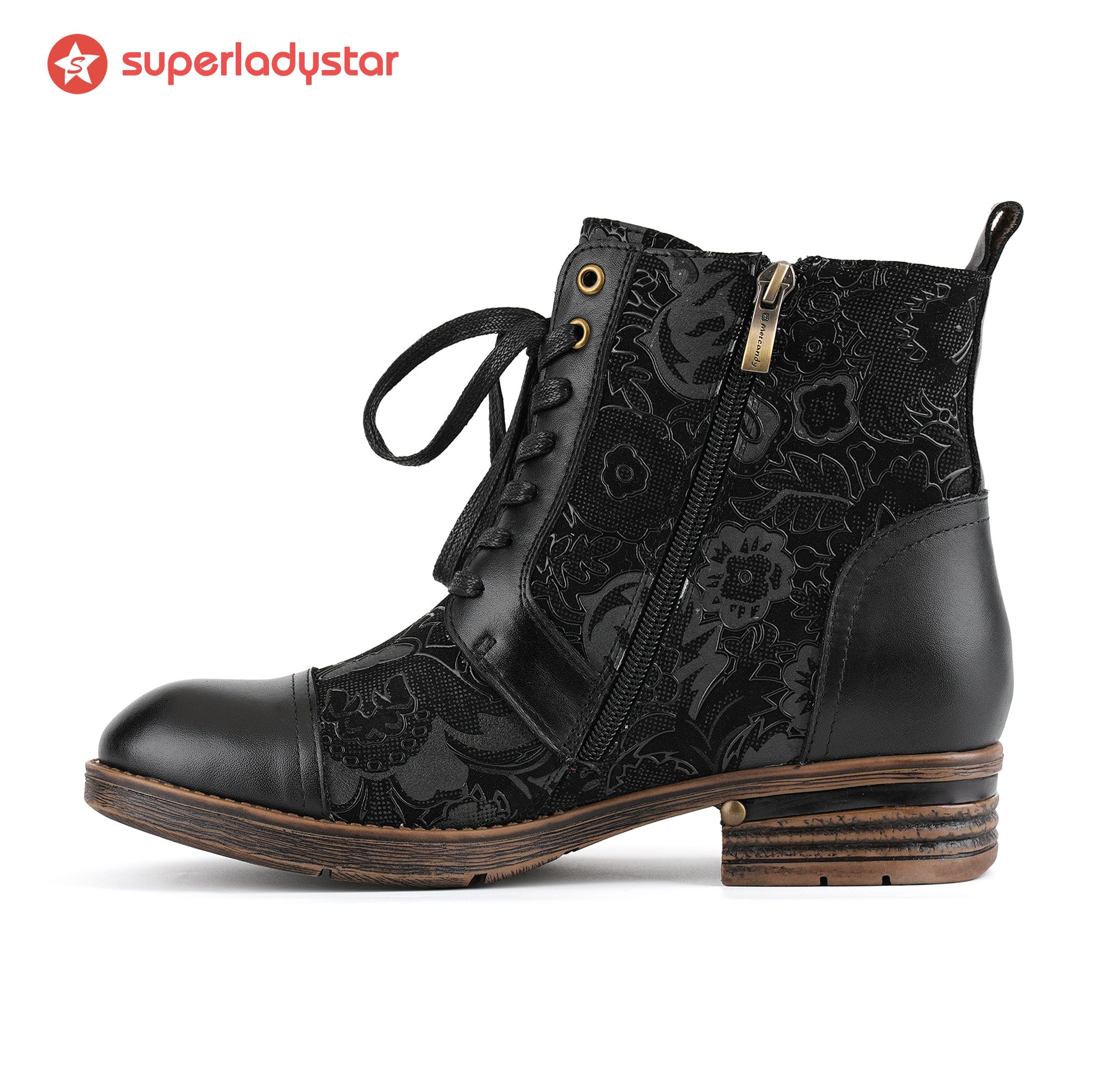 Timeless Grace Floral Lace-Up Flat Ankle Boots