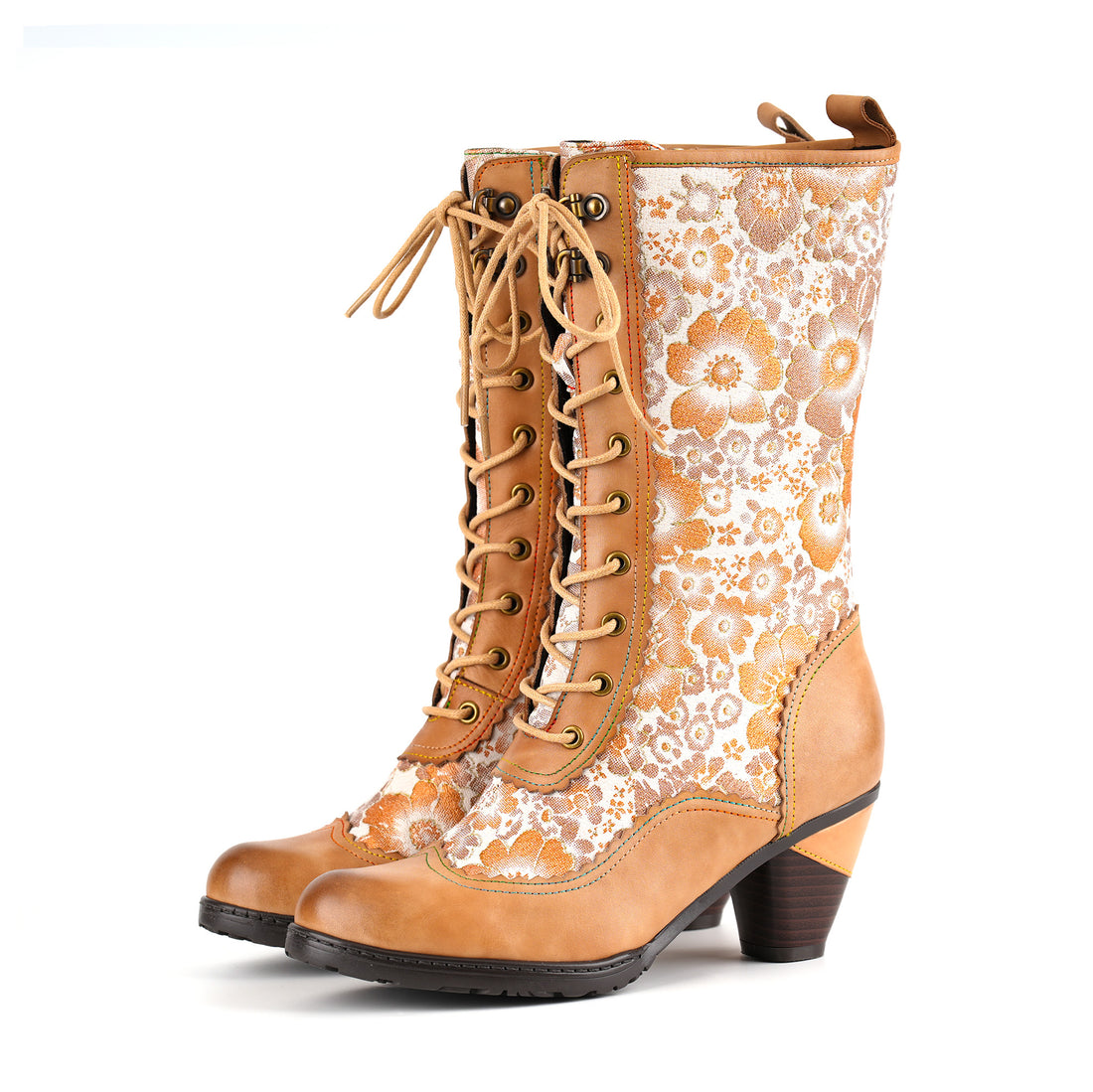 Vintage Blossom Lace-Up Victorian Boots