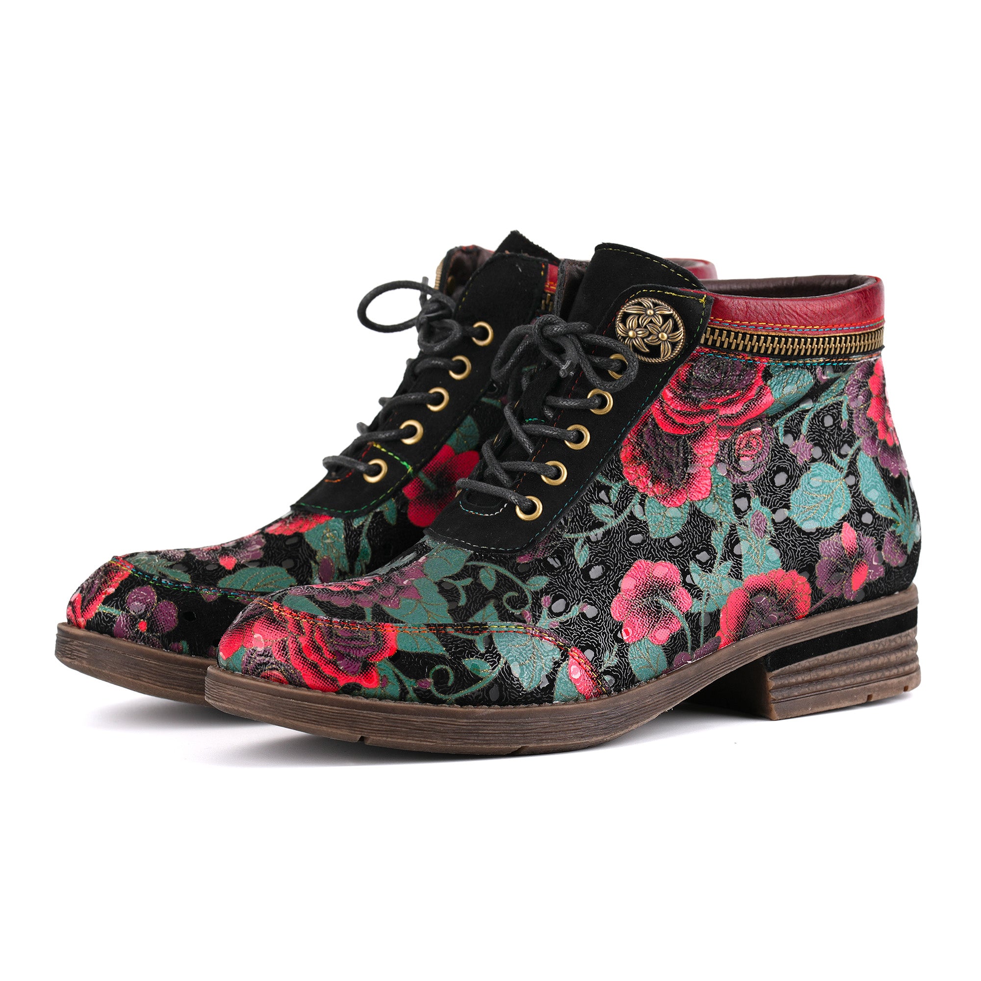 Botas de tapeçaria floral de tapeçaria vintage