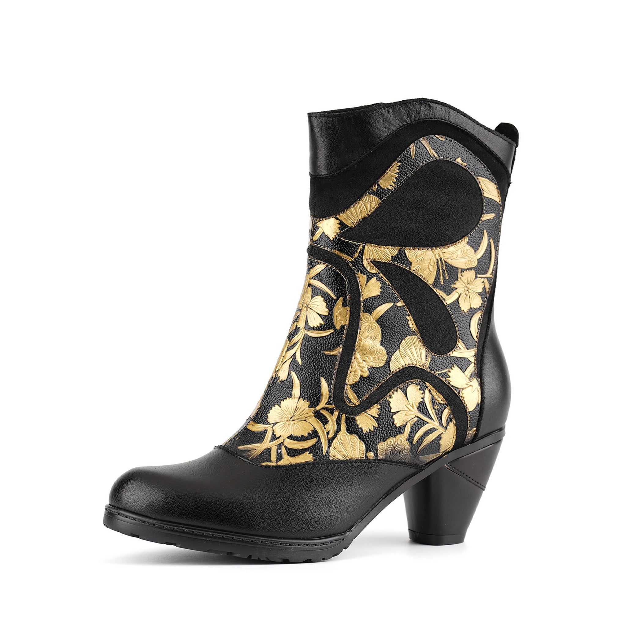 Retro Painted Genuine Leather Dragonfly Ankle Boots