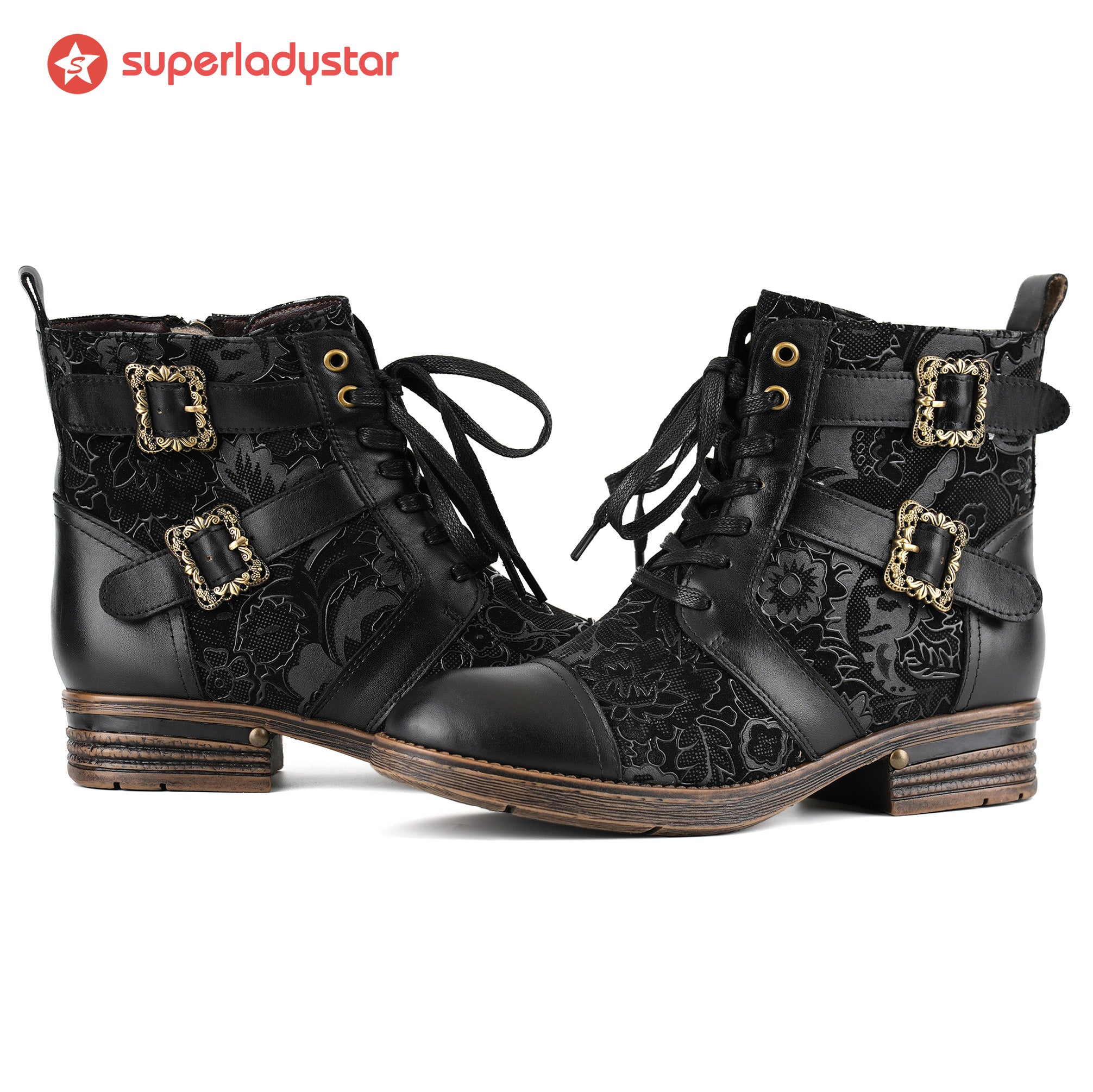 Timeless Grace Floral Lace-Up Flat Ankle Boots