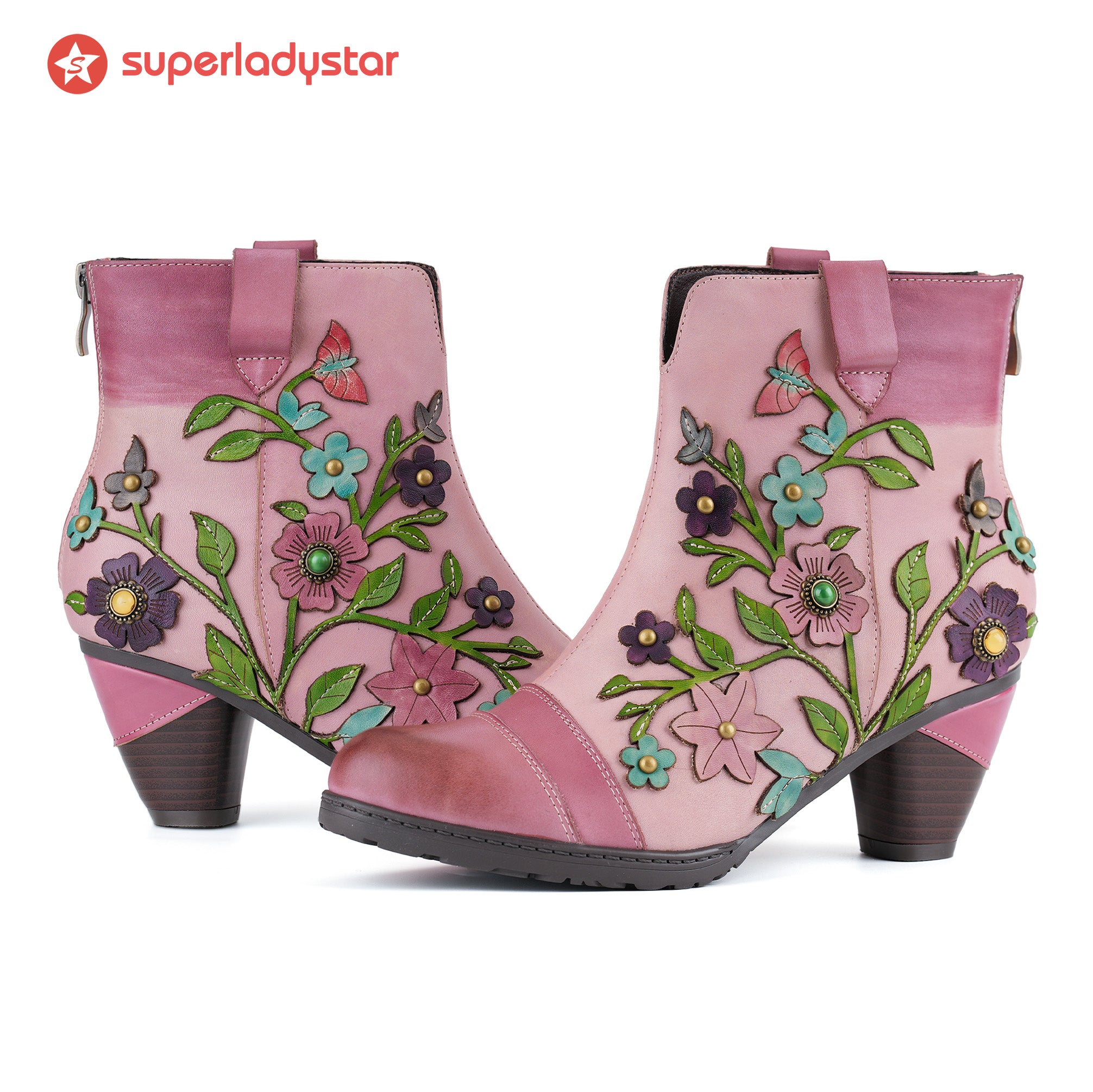 Grace Blossom Pink Ankle Boots