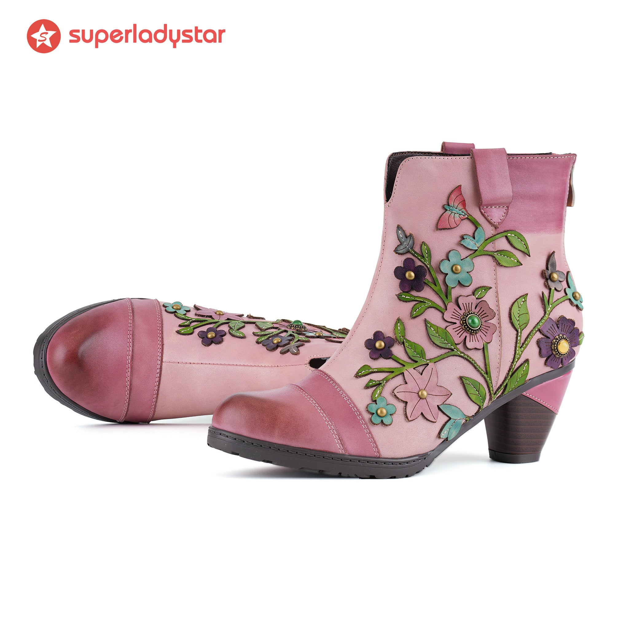 Grace Blossom Pink Ankle Boots