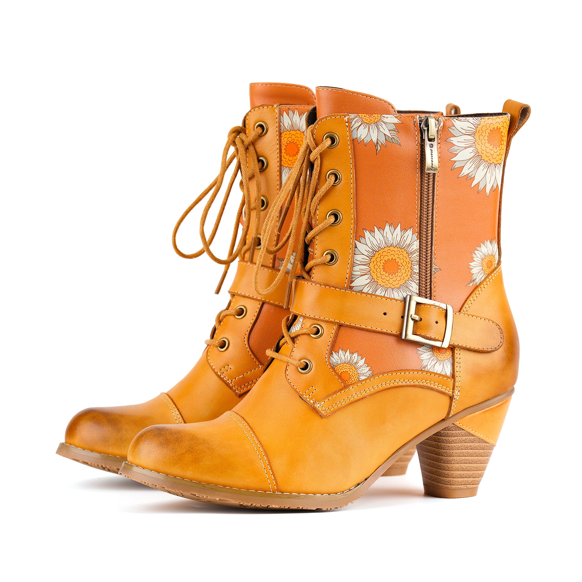 Golden Bloom Lace-Up Ankle Boots