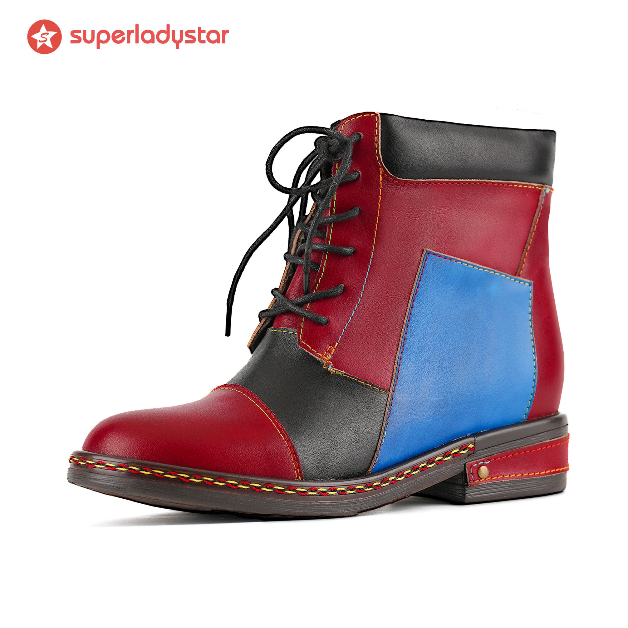 Bottes à lacets rétro color block