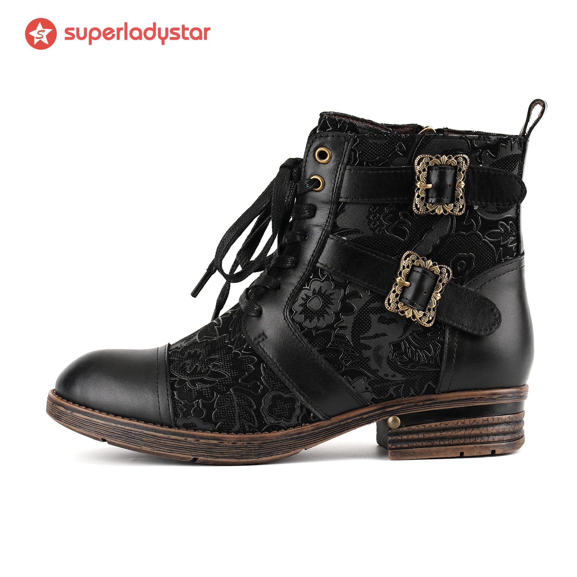Timeless Grace Floral Lace-Up Flat Ankle Boots