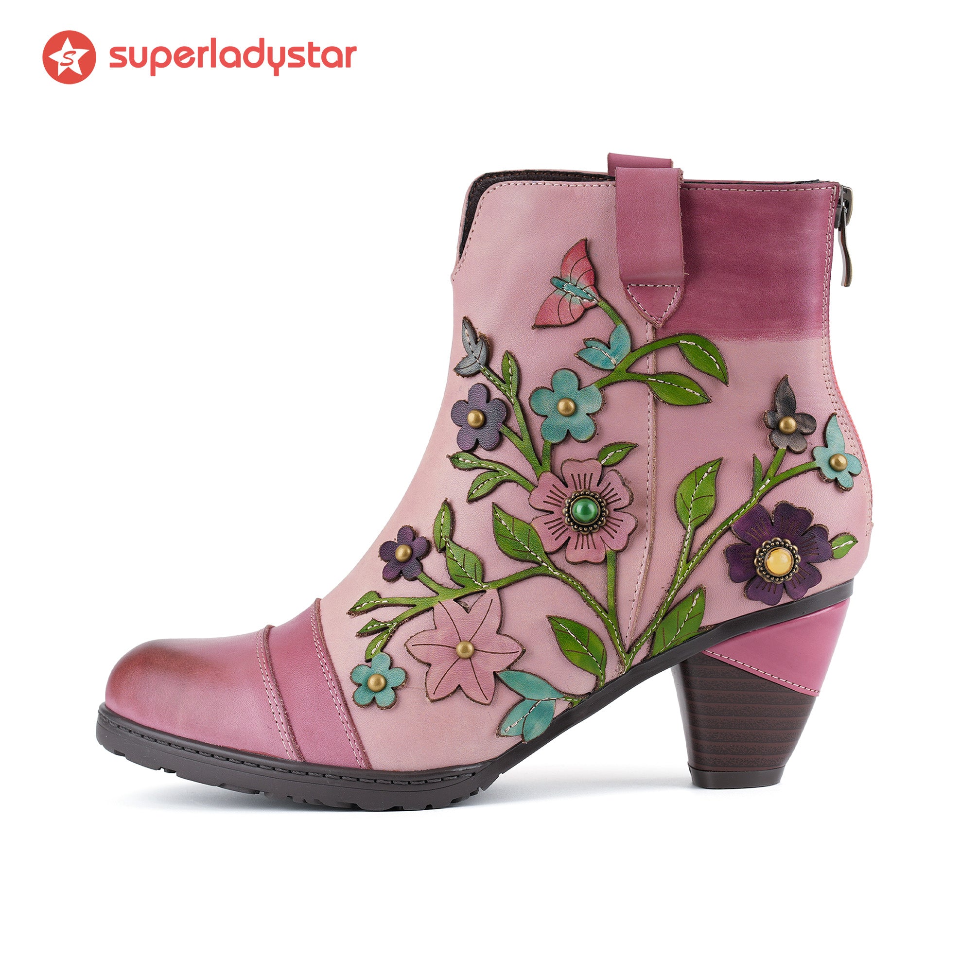Grace Blossom Pink Ankle Boots