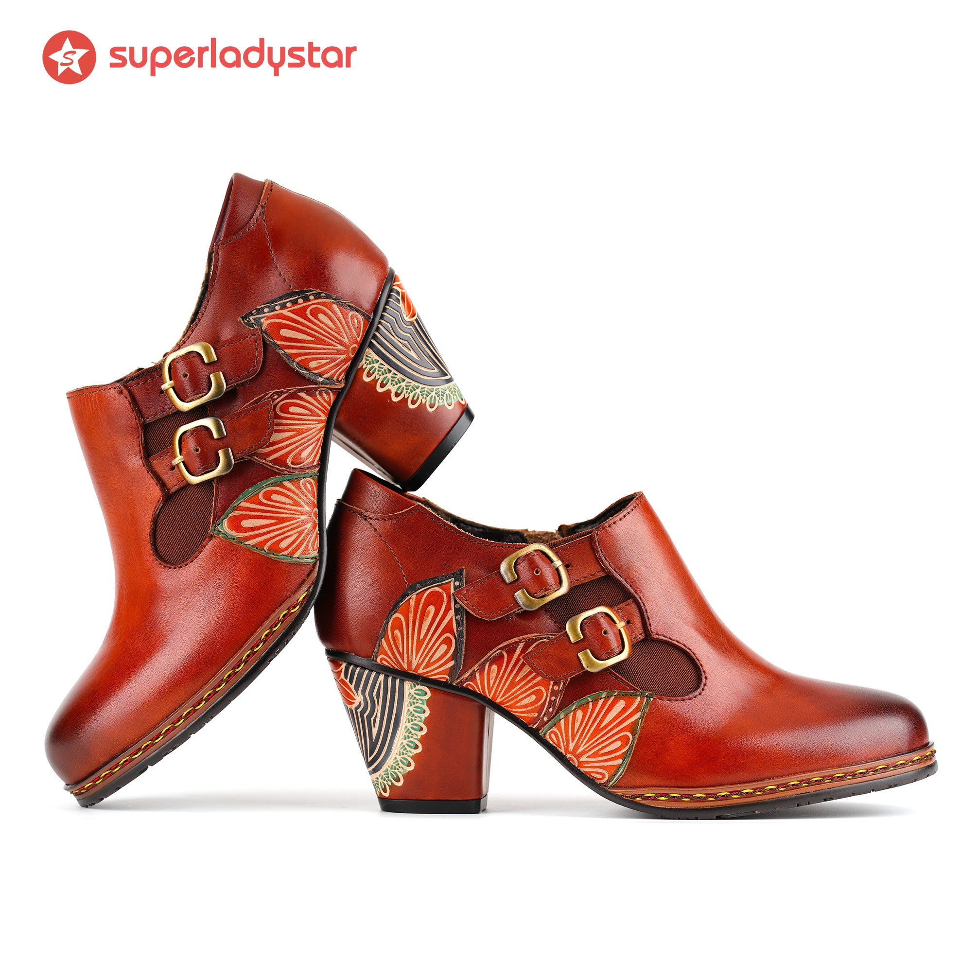 Retro Pattern Leather Zipper Pumps