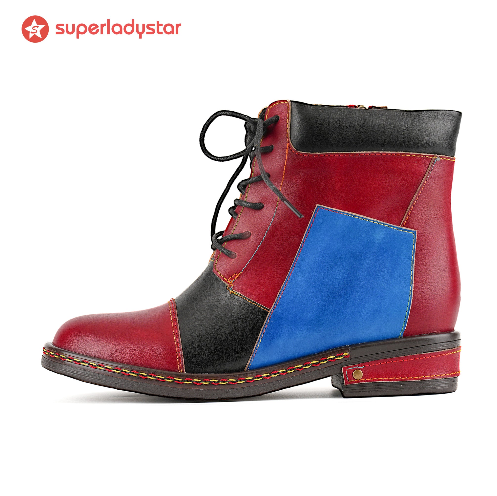 Bottes à lacets rétro color block