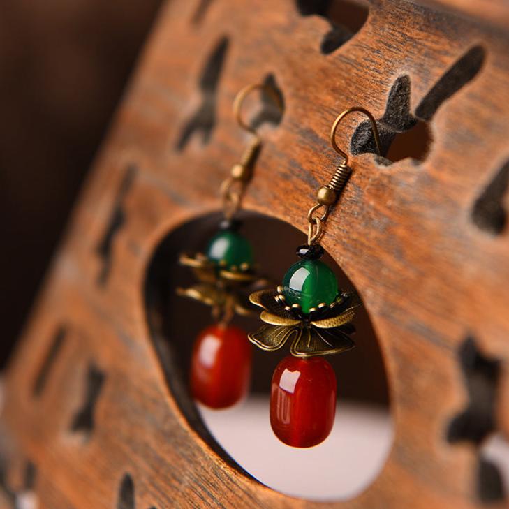 Minimalist Fashion Red Agate Vintage Earrings