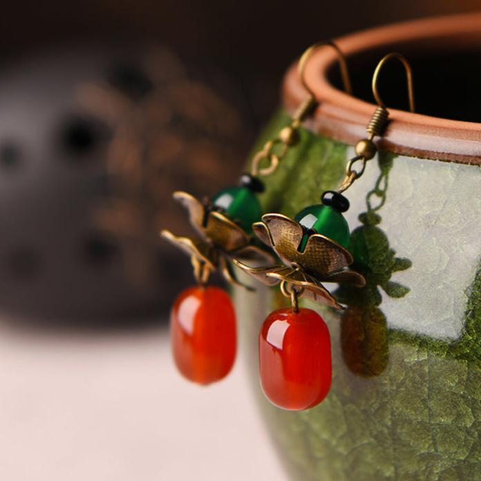Minimalist Fashion Red Agate Vintage Earrings