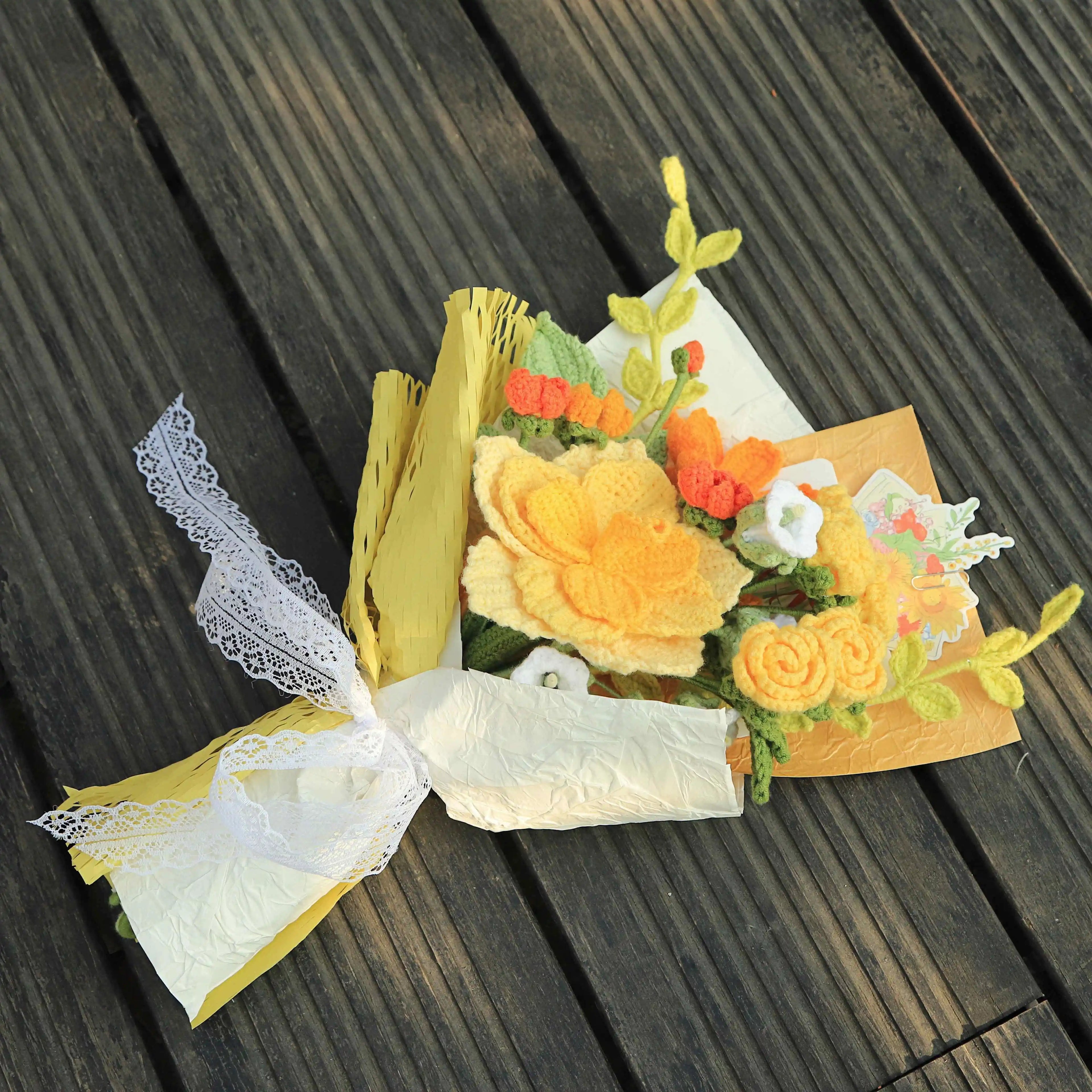Handmade Knitted Rose Yarn Bouquet