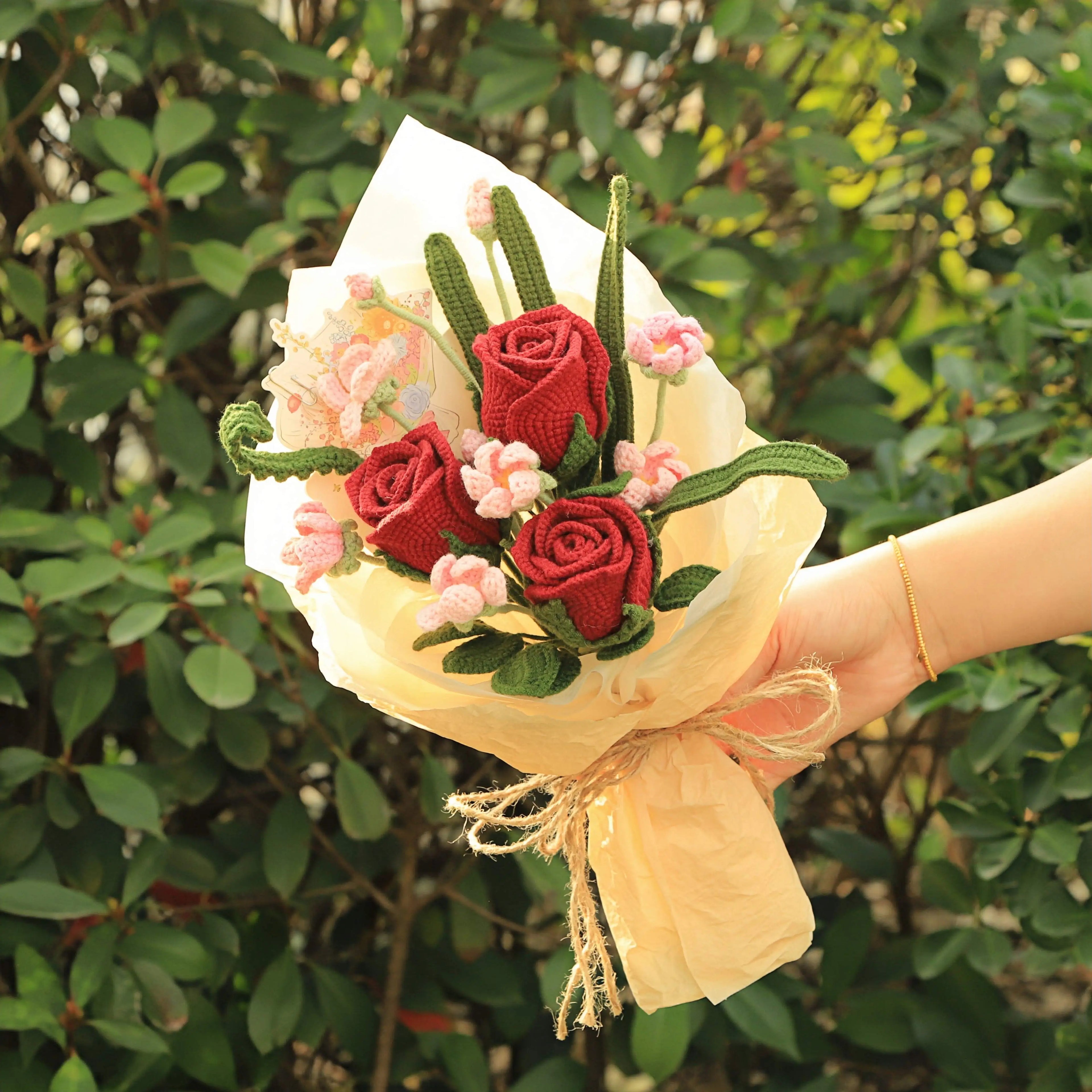 Handmade Rose Yarn Bouquet