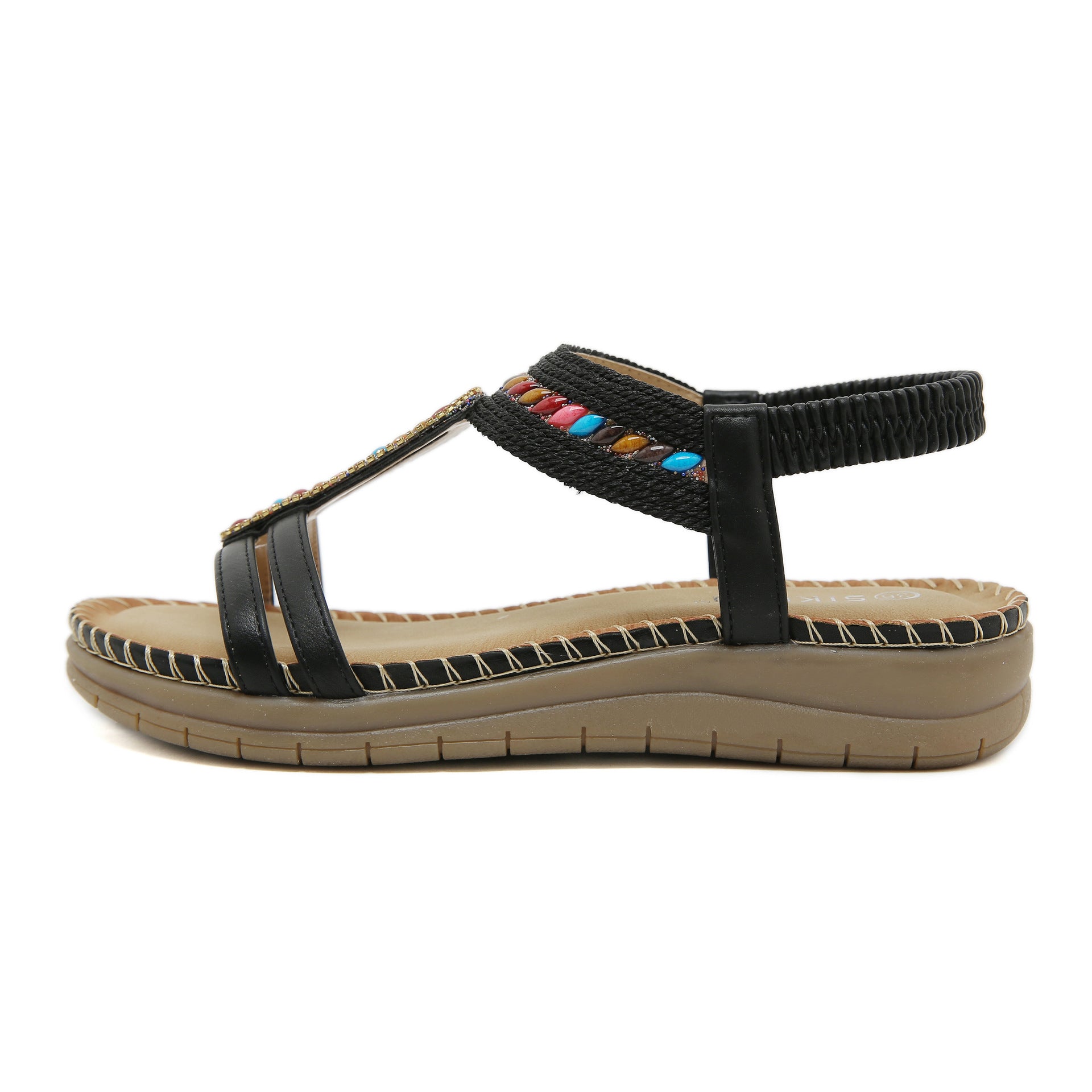 Bohemian Rhinestone Casual Comfortable Latex Flat Sandals
