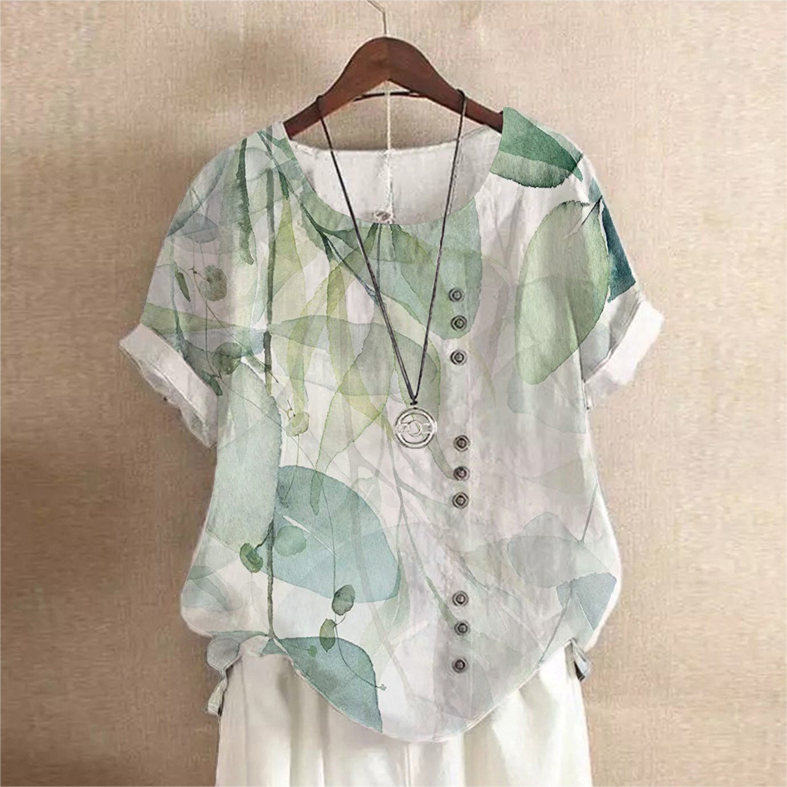 Vintage Linen Cotton Fashion Print Loose T-shirt