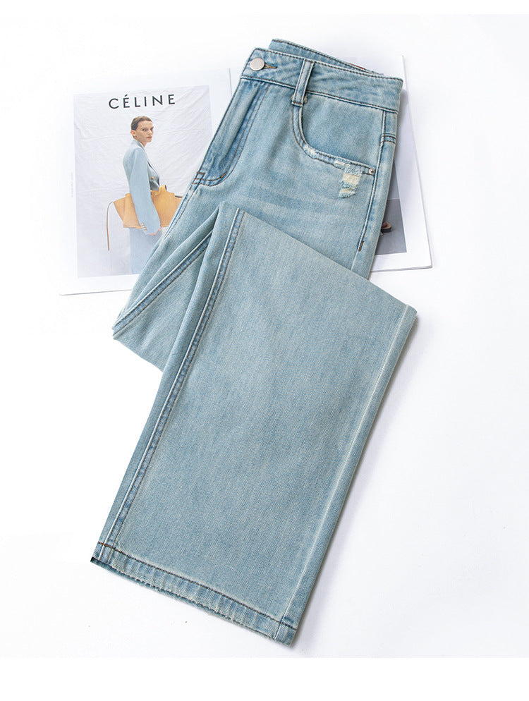 Embroidered Light Blue Straight-Leg Jeans
