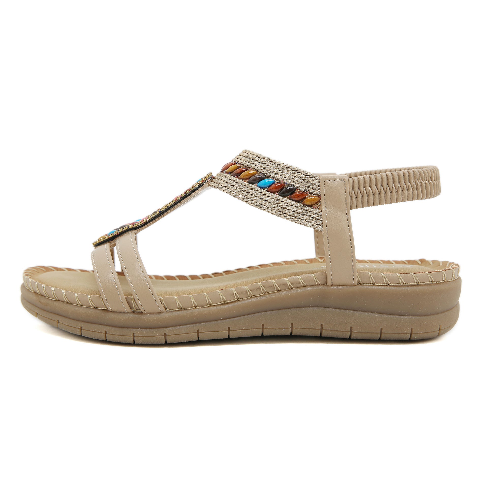 Bohemian Rhinestone Casual Comfortable Latex Flat Sandals