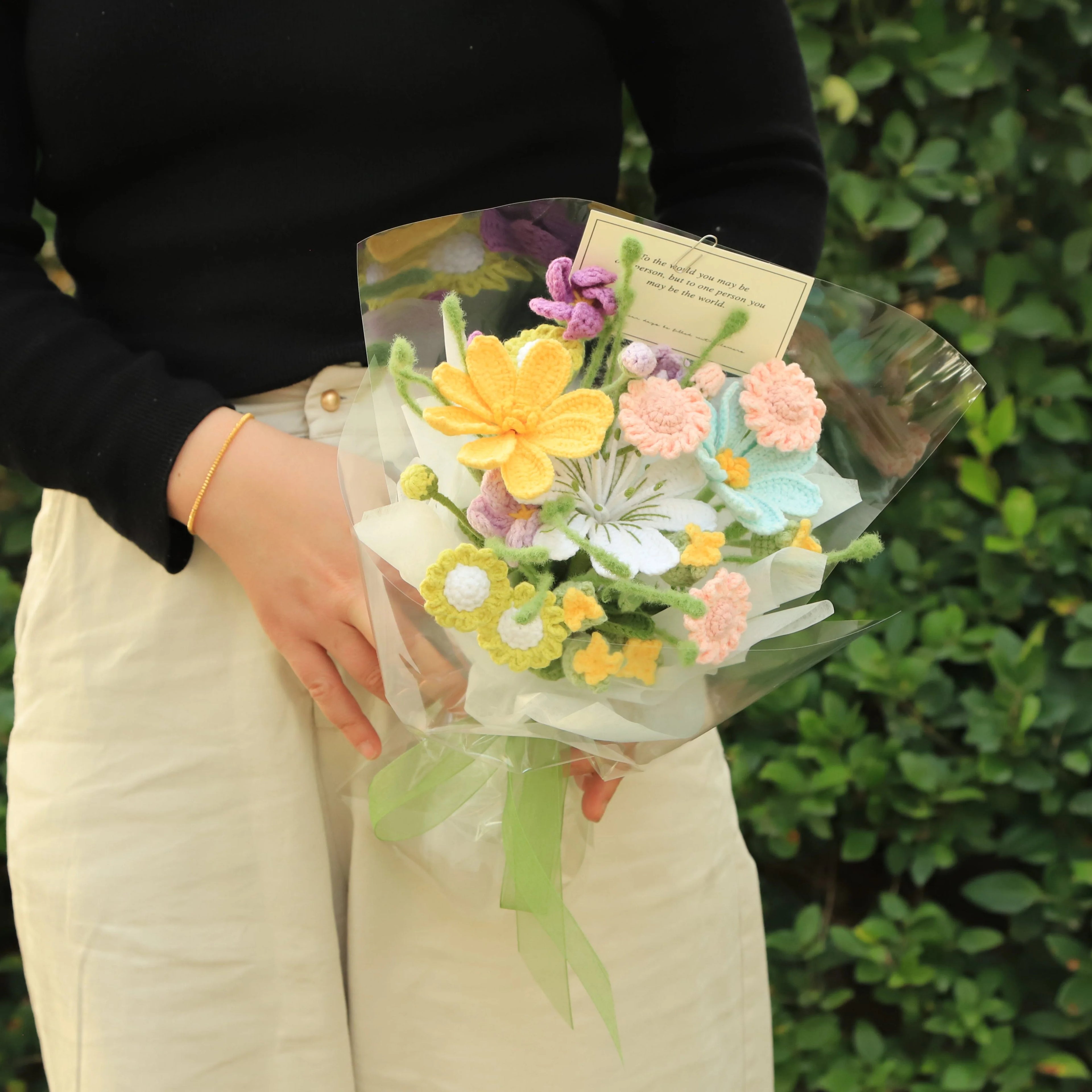 Handmade Hyacinth Goblet Rose Knitted Bouquet