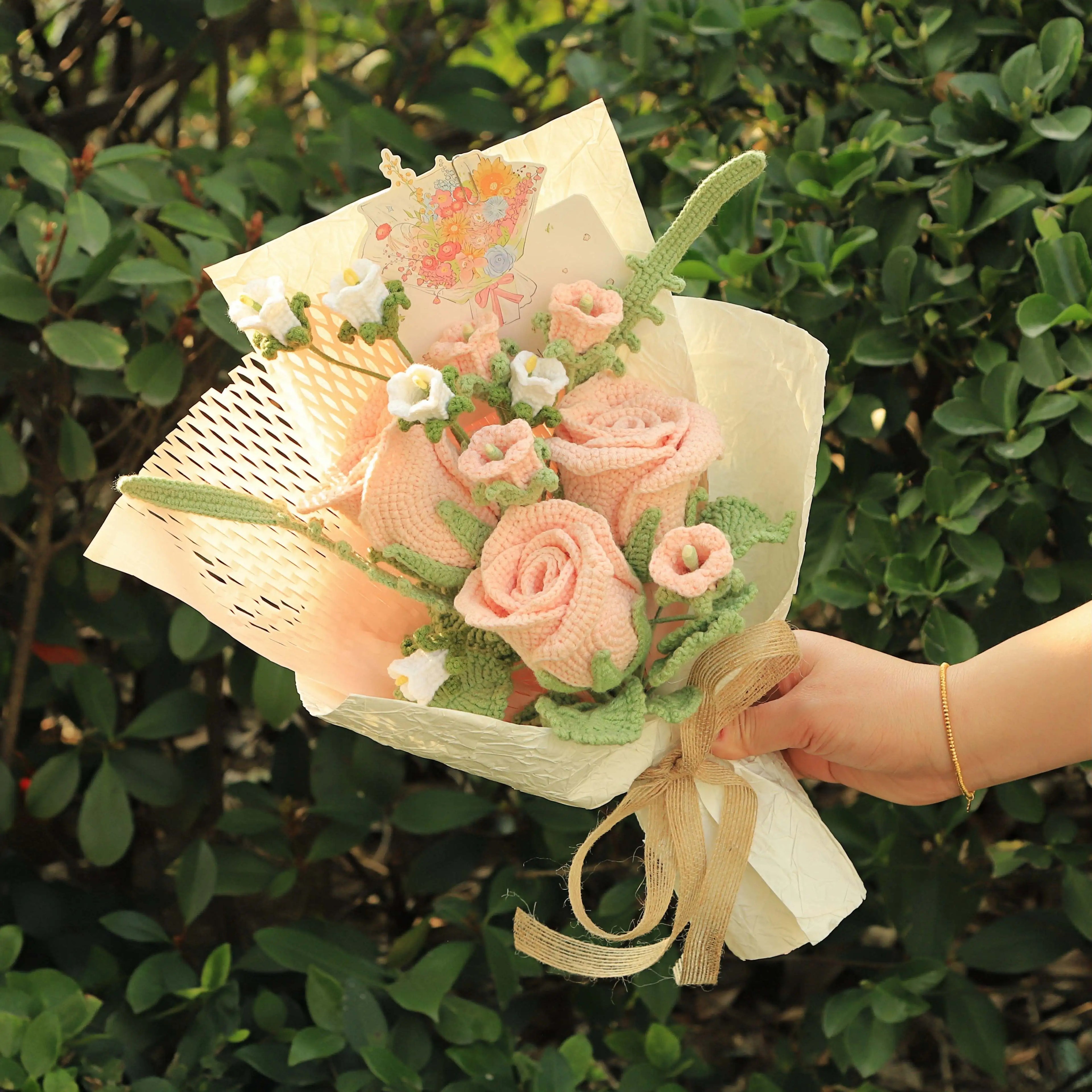 Handmade Rose Yarn Bouquet