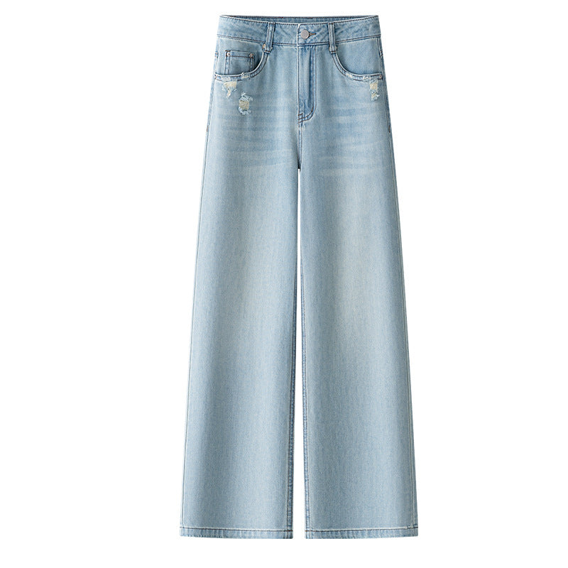 Embroidered Light Blue Straight-Leg Jeans