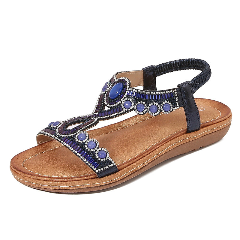 Bohemian Rhinestone Flat Toe Sandals