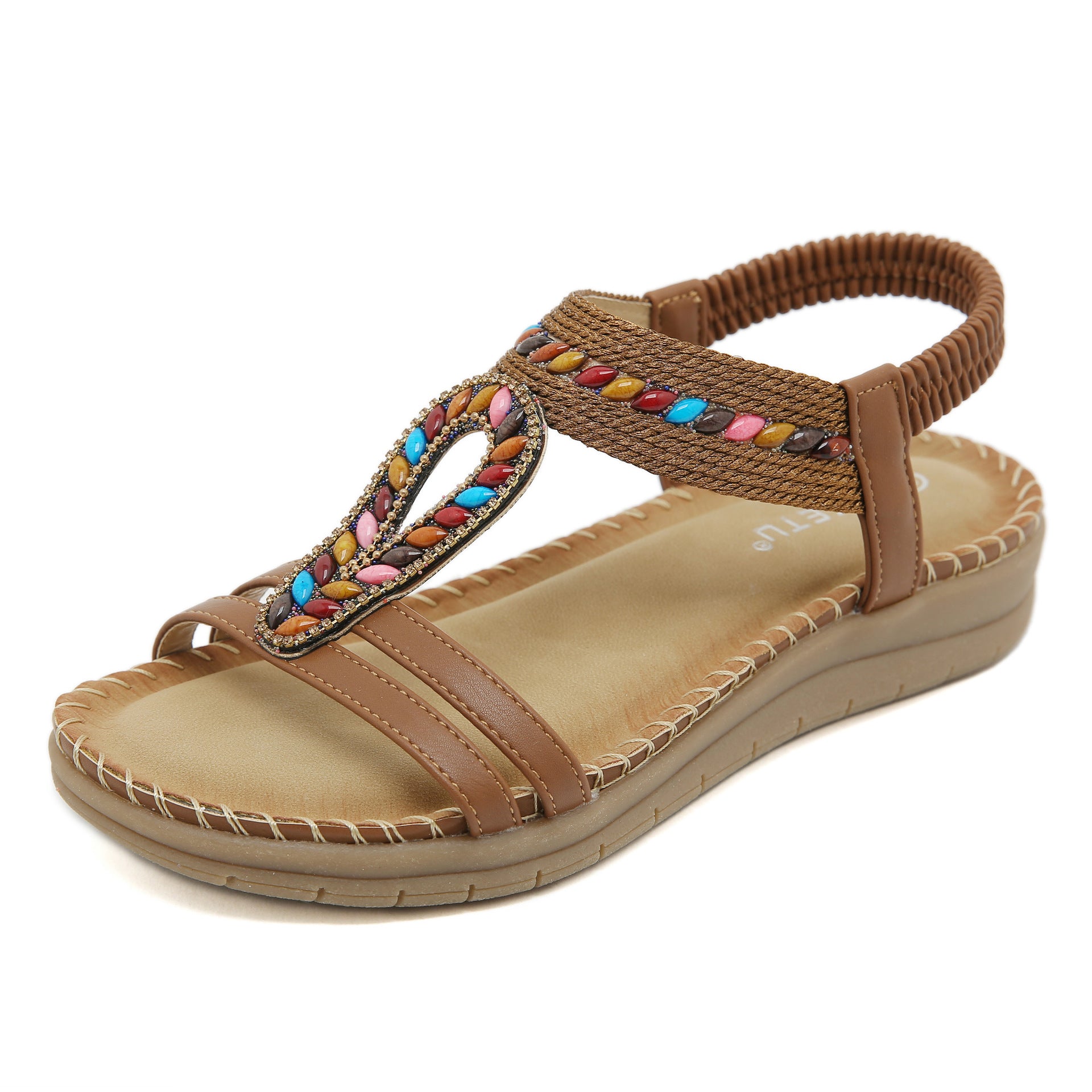 Bohemian Rhinestone Casual Comfortable Latex Flat Sandals