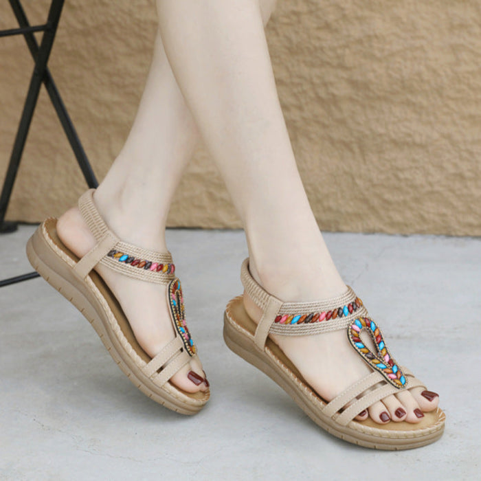 Bohemian Rhinestone Casual Comfortable Latex Flat Sandals