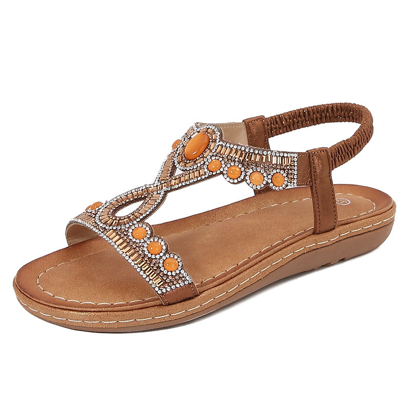 Bohemian Rhinestone Flat Toe Sandals
