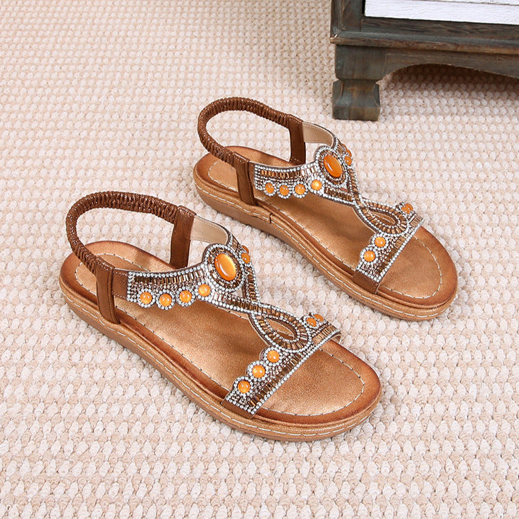 Bohemian Rhinestone Flat Toe Sandals