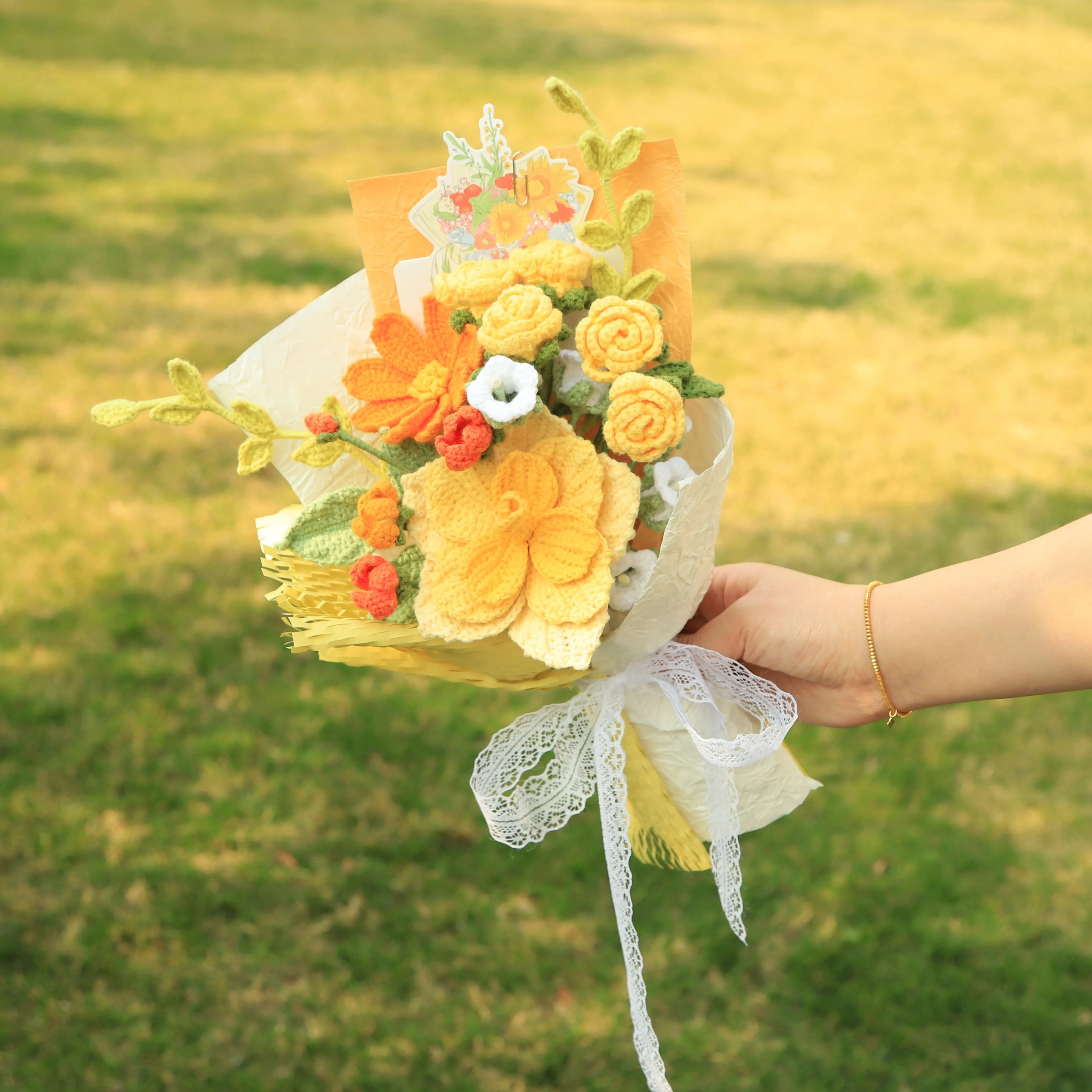 Handmade Knitted Rose Yarn Bouquet