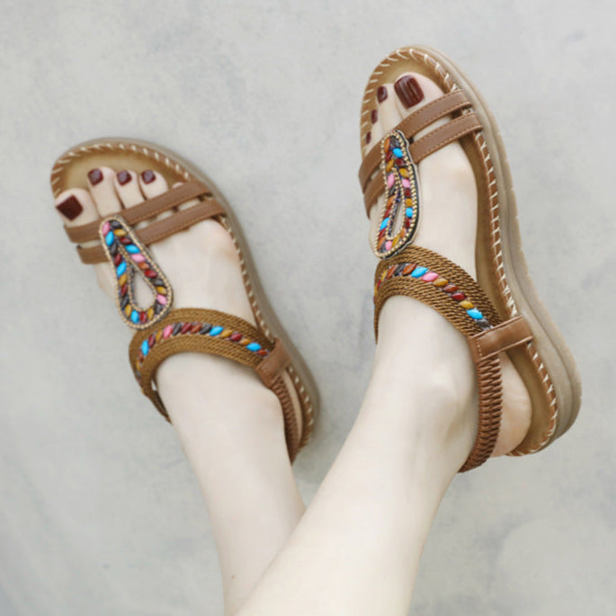 Bohemian Rhinestone Casual Comfortable Latex Flat Sandals