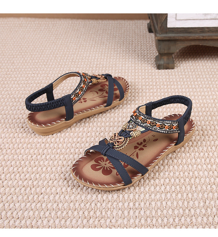 Bohemian Rhinestone Flat Toe Sandals