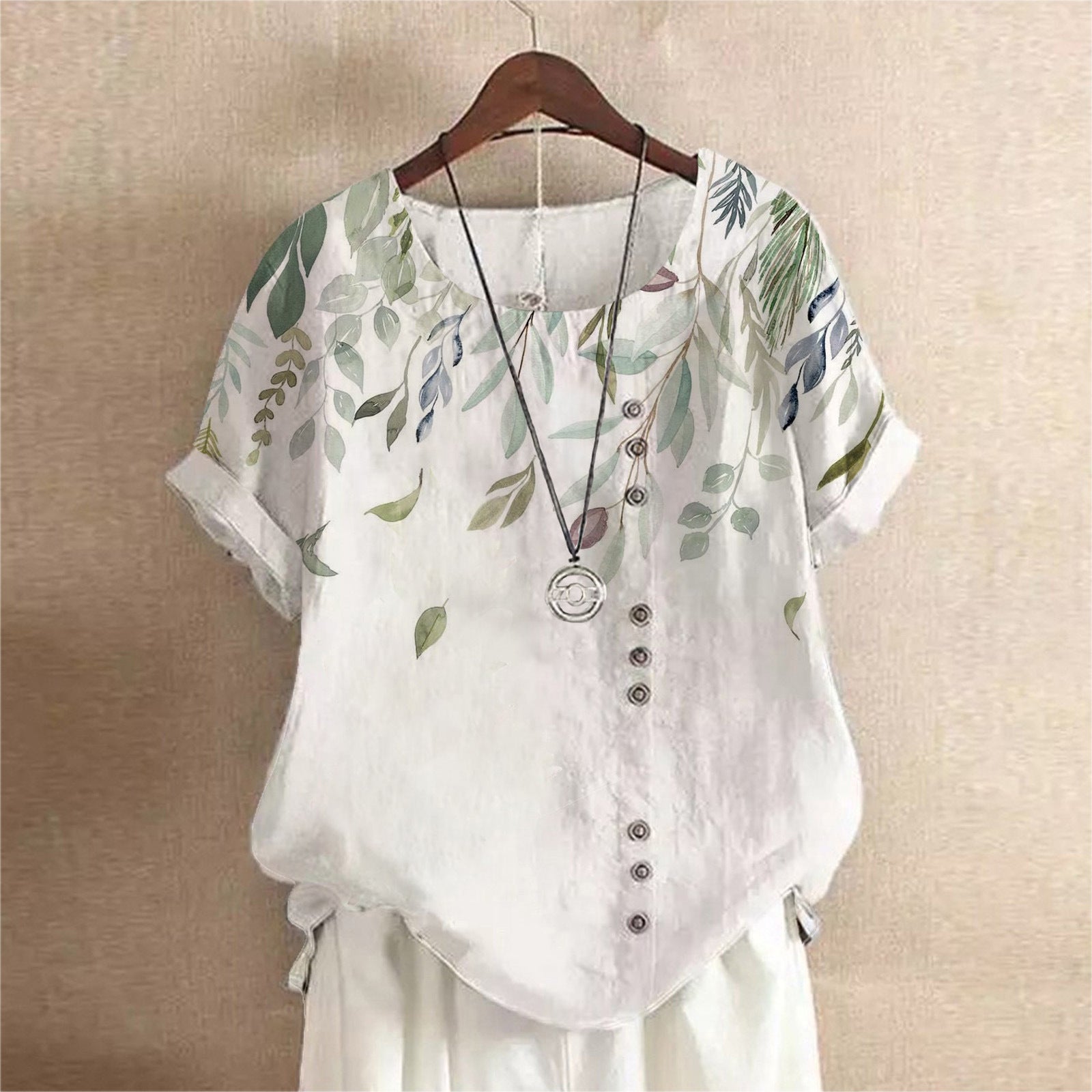 Vintage Linen Cotton Fashion Print Loose T-shirt